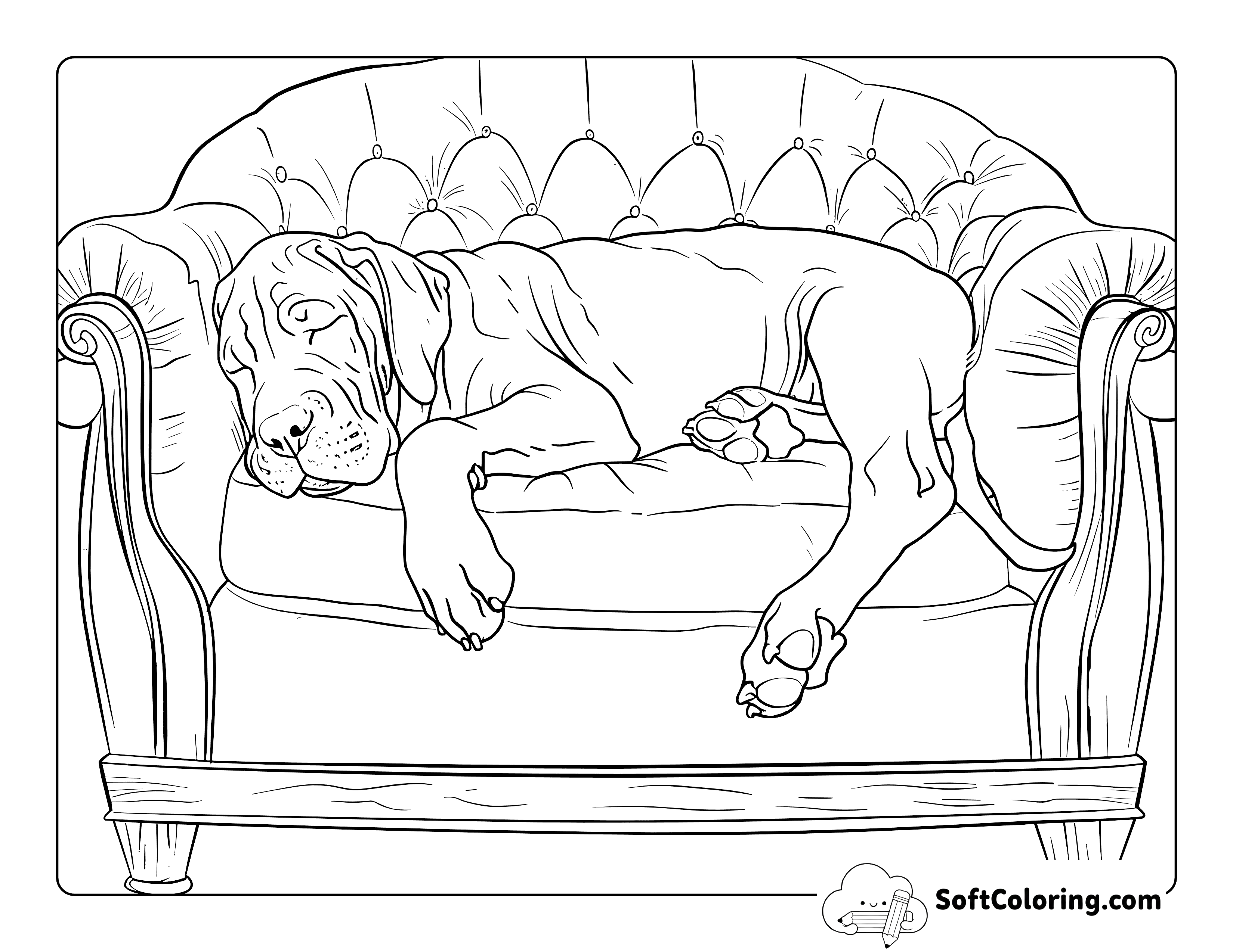 Cute Big Great Dane Puppy Taking a Nap Coloring Scene