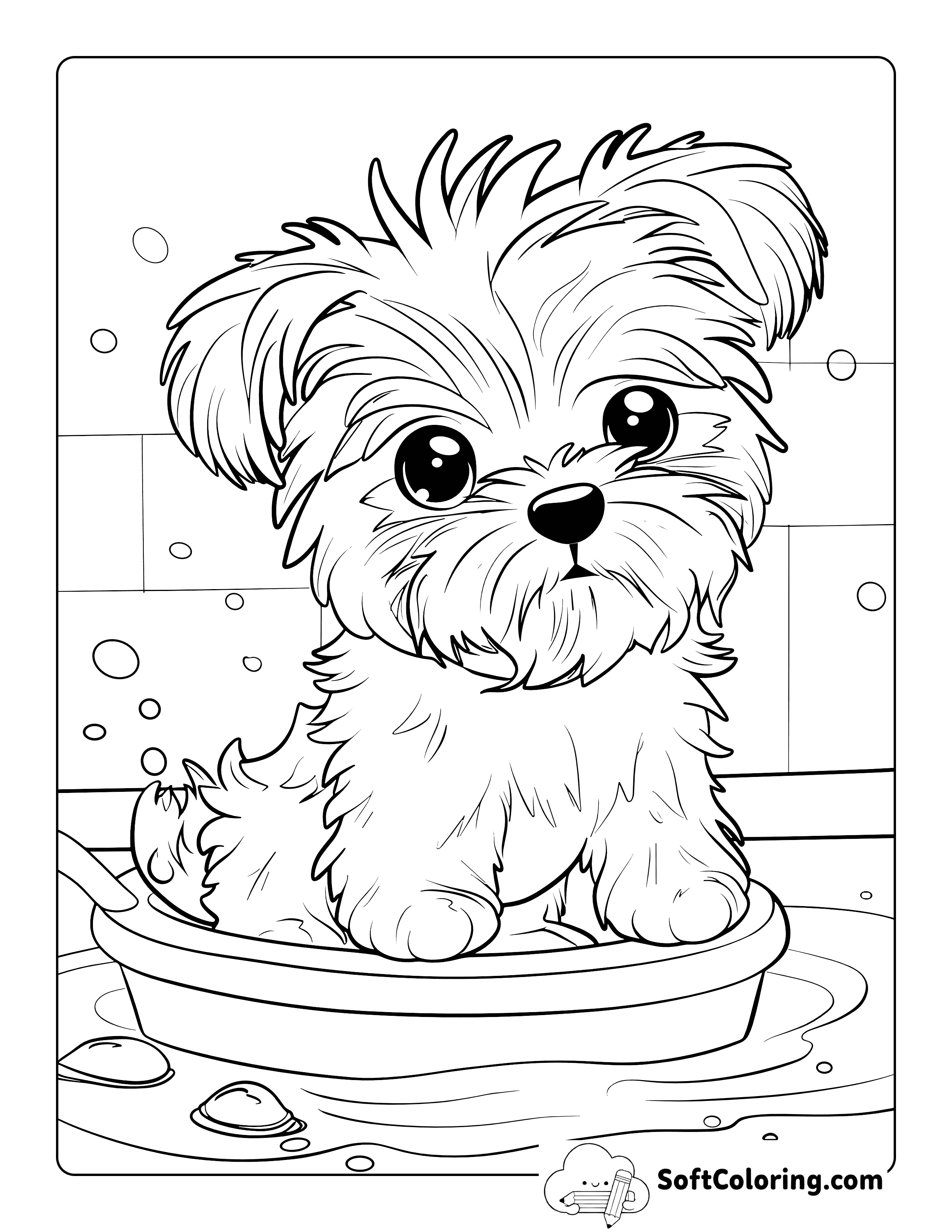 Giving Puppy a Bath Cute Coloring Page