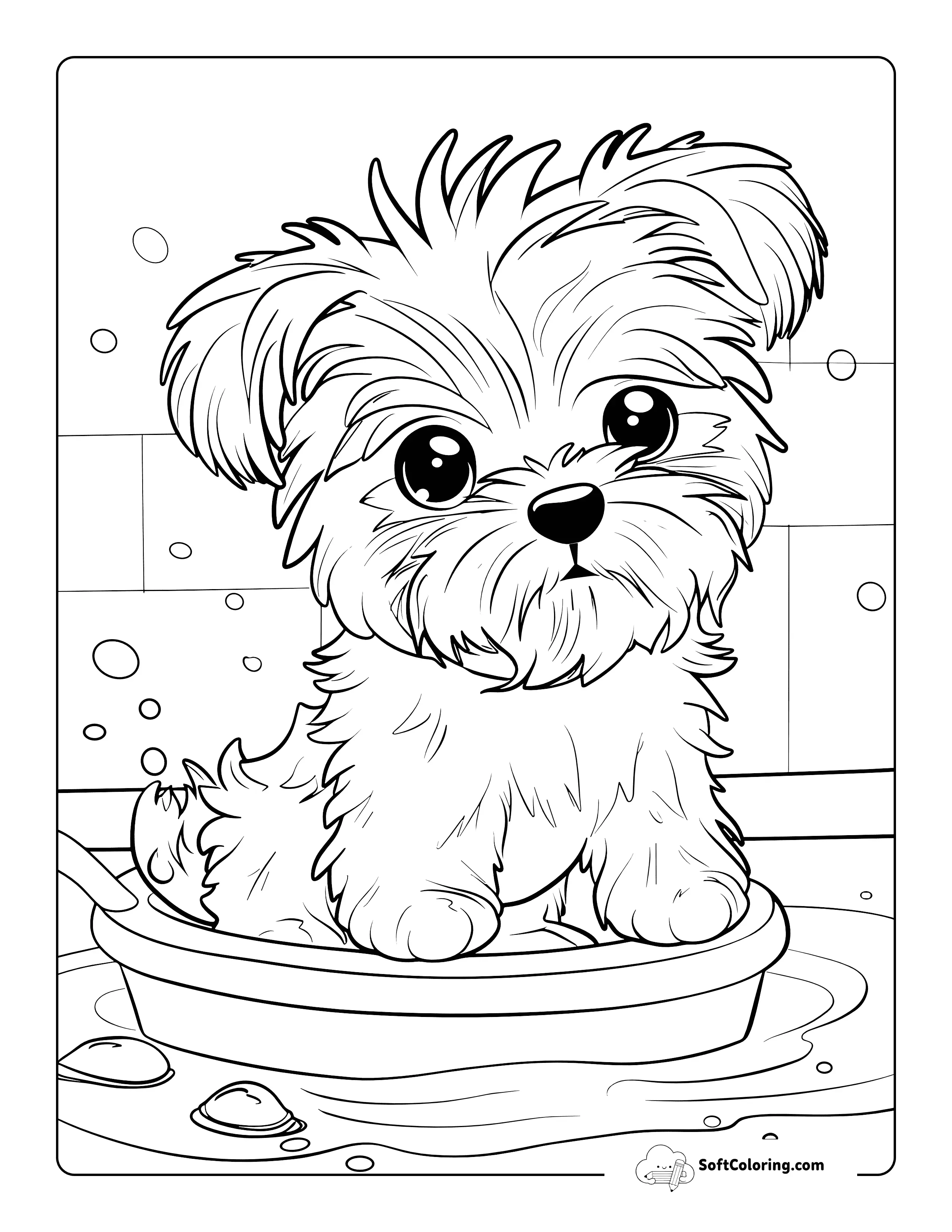 Giving Puppy A Bath Cute Coloring Page