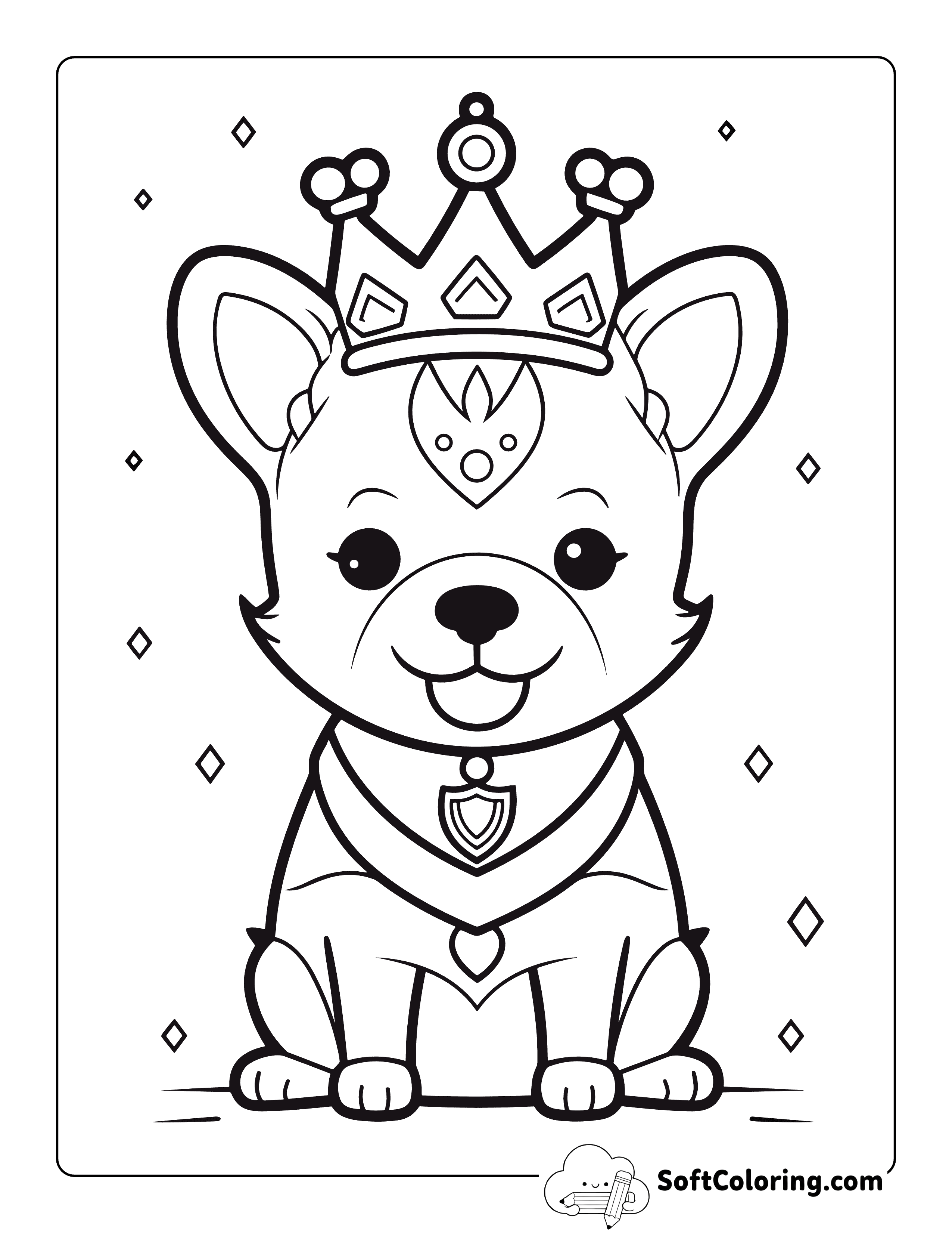Puppy Wearing a Crown Coloring Page for Kids