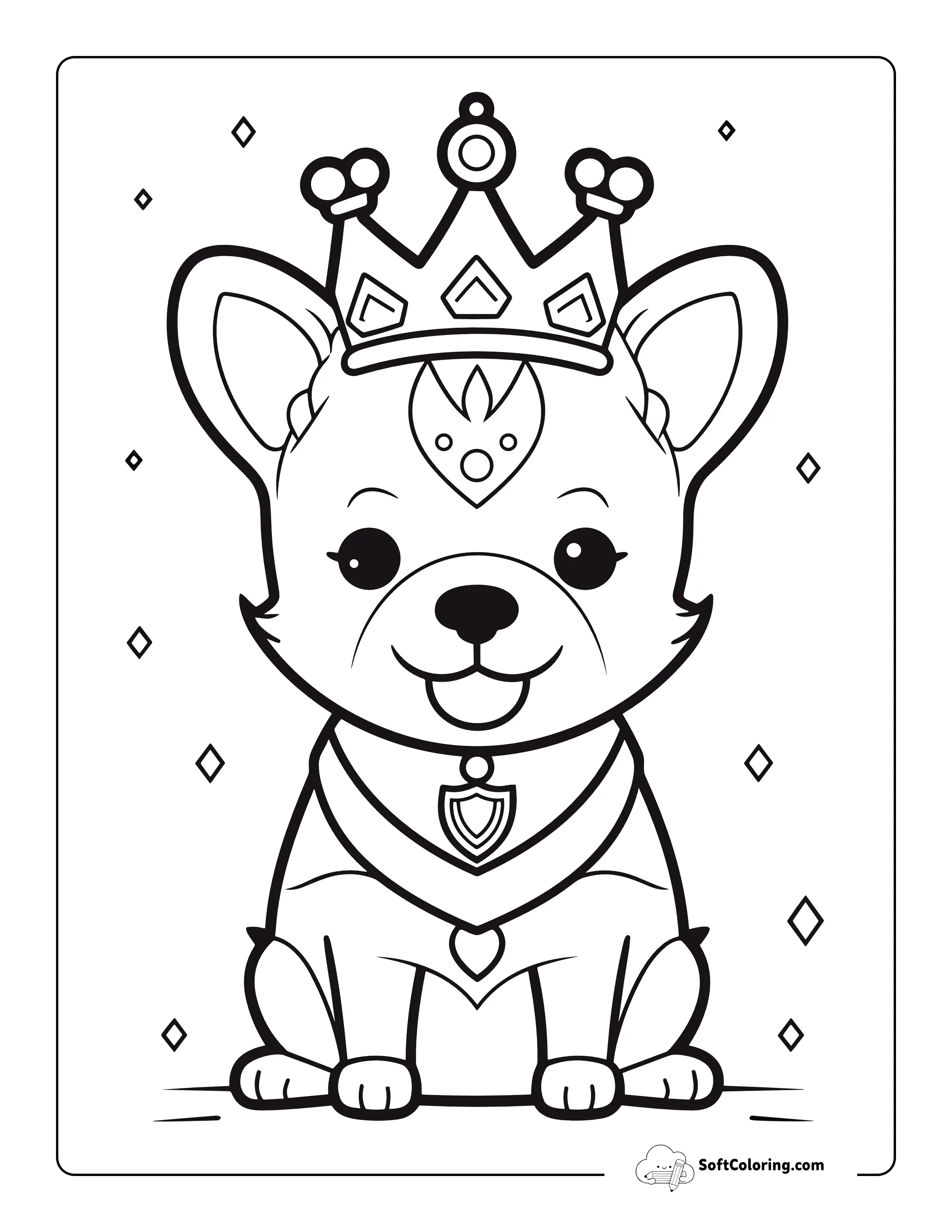 Puppy Wearing A Crown Coloring Page For Kids