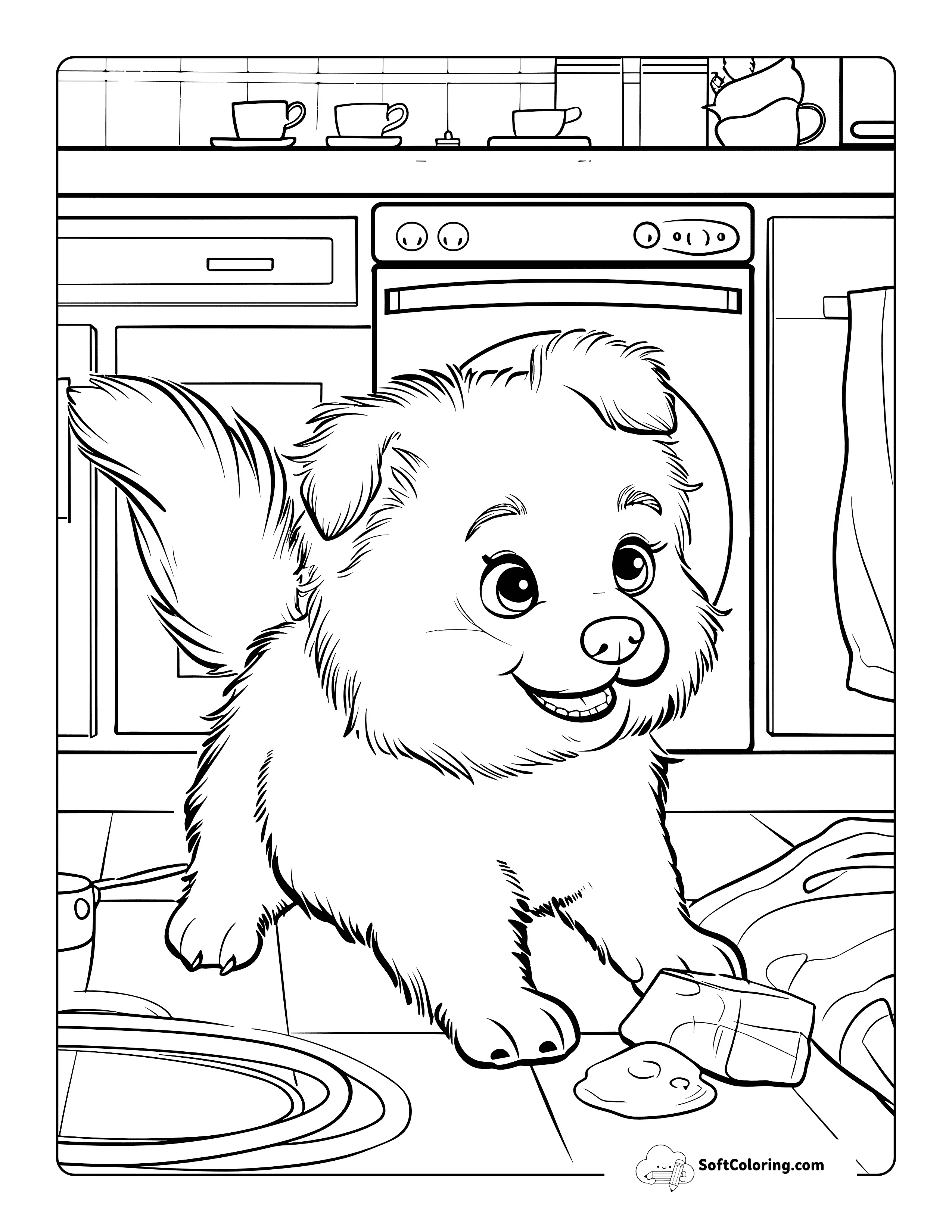 Cute Puppy Playing With Ice Coloring Page