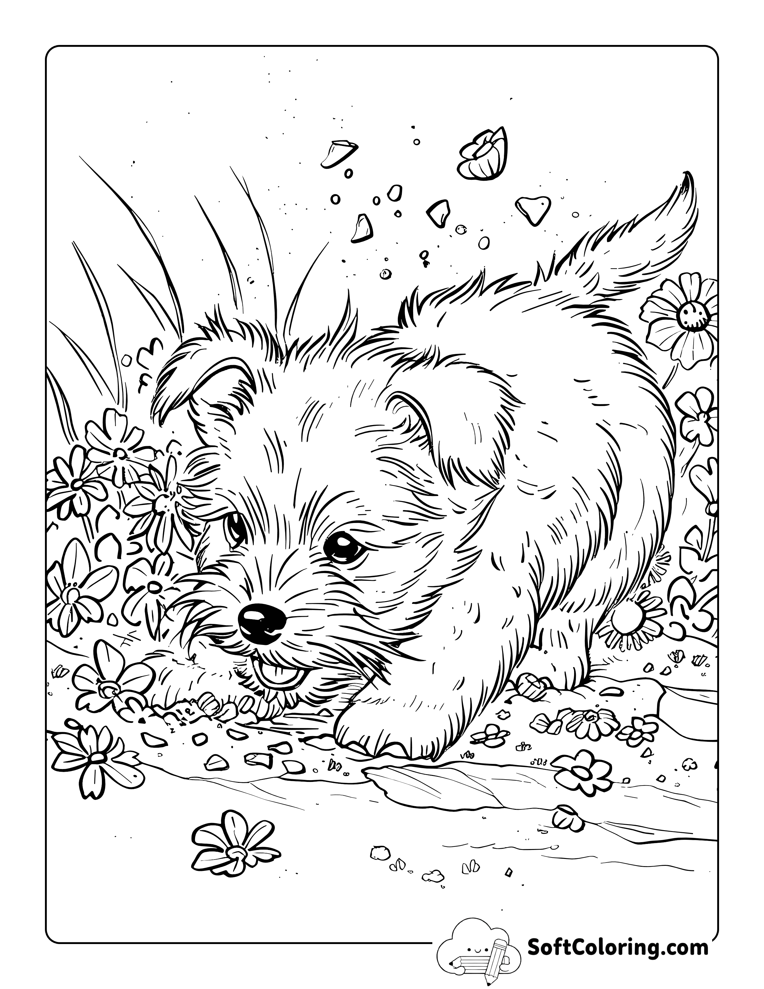 Puppy Cottage Core Coloring Page