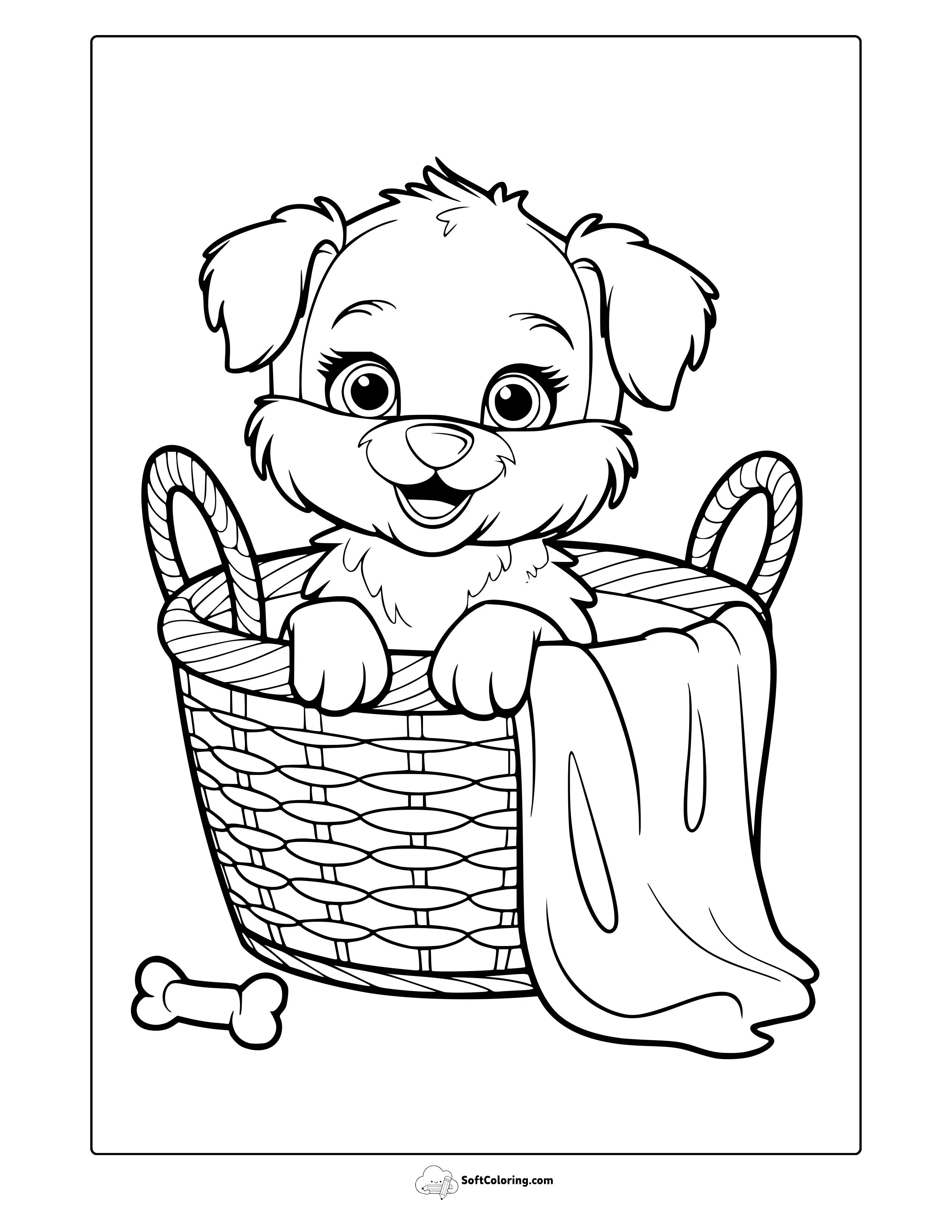 Puppy In A Basket Coloring Page
