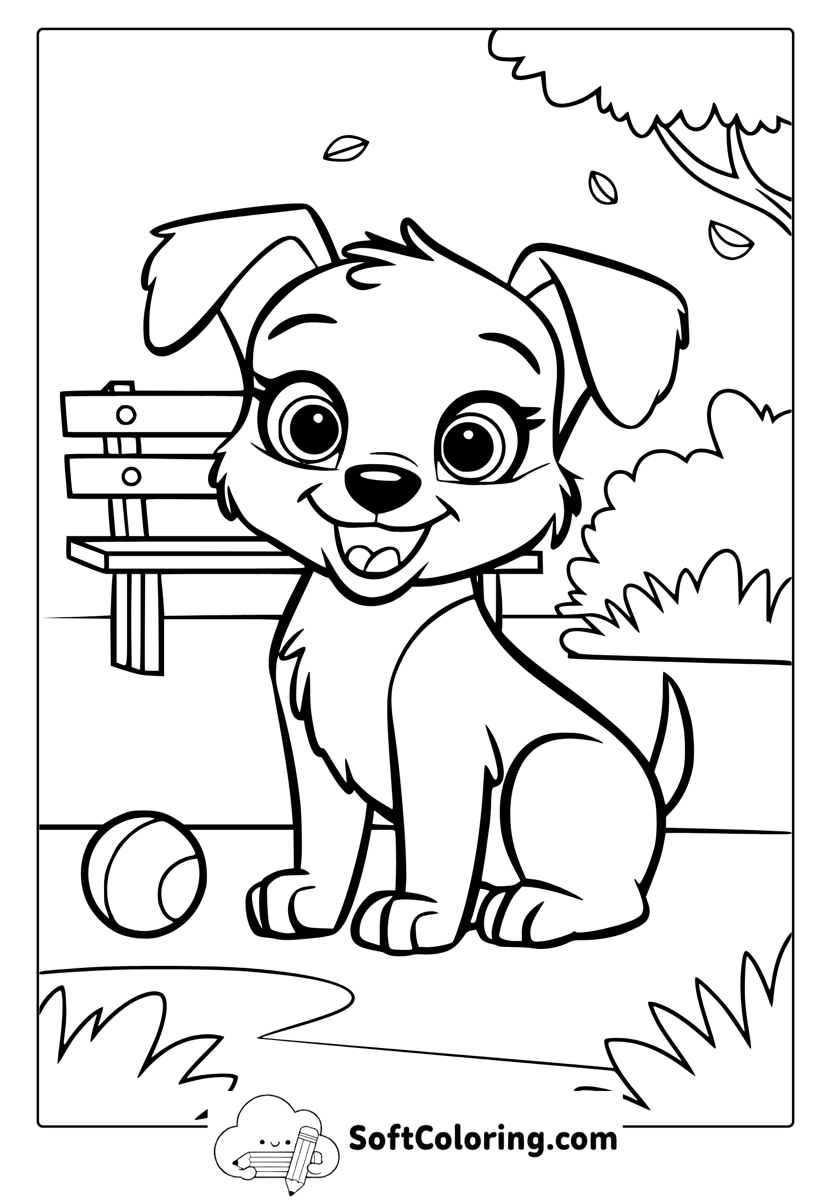 Puppy In A Park Coloring Page