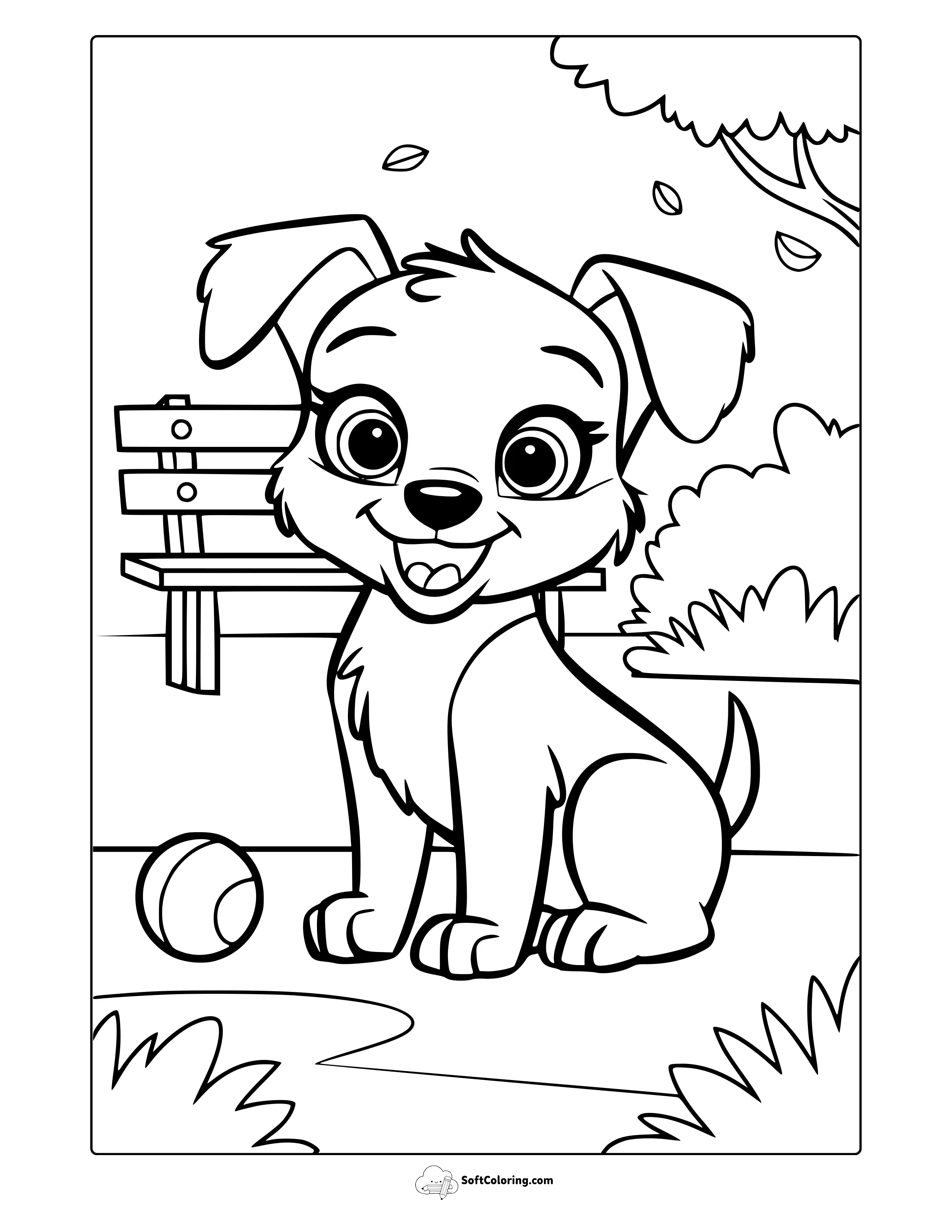 Puppy In A Park Coloring Page