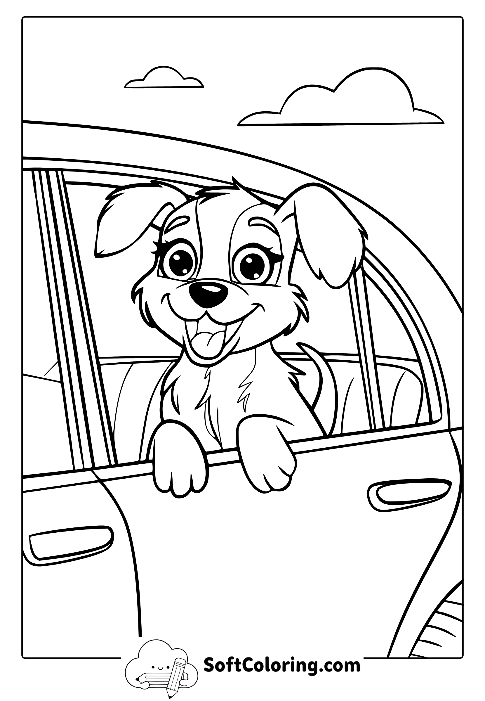 Puppy In The Car Coloring Page