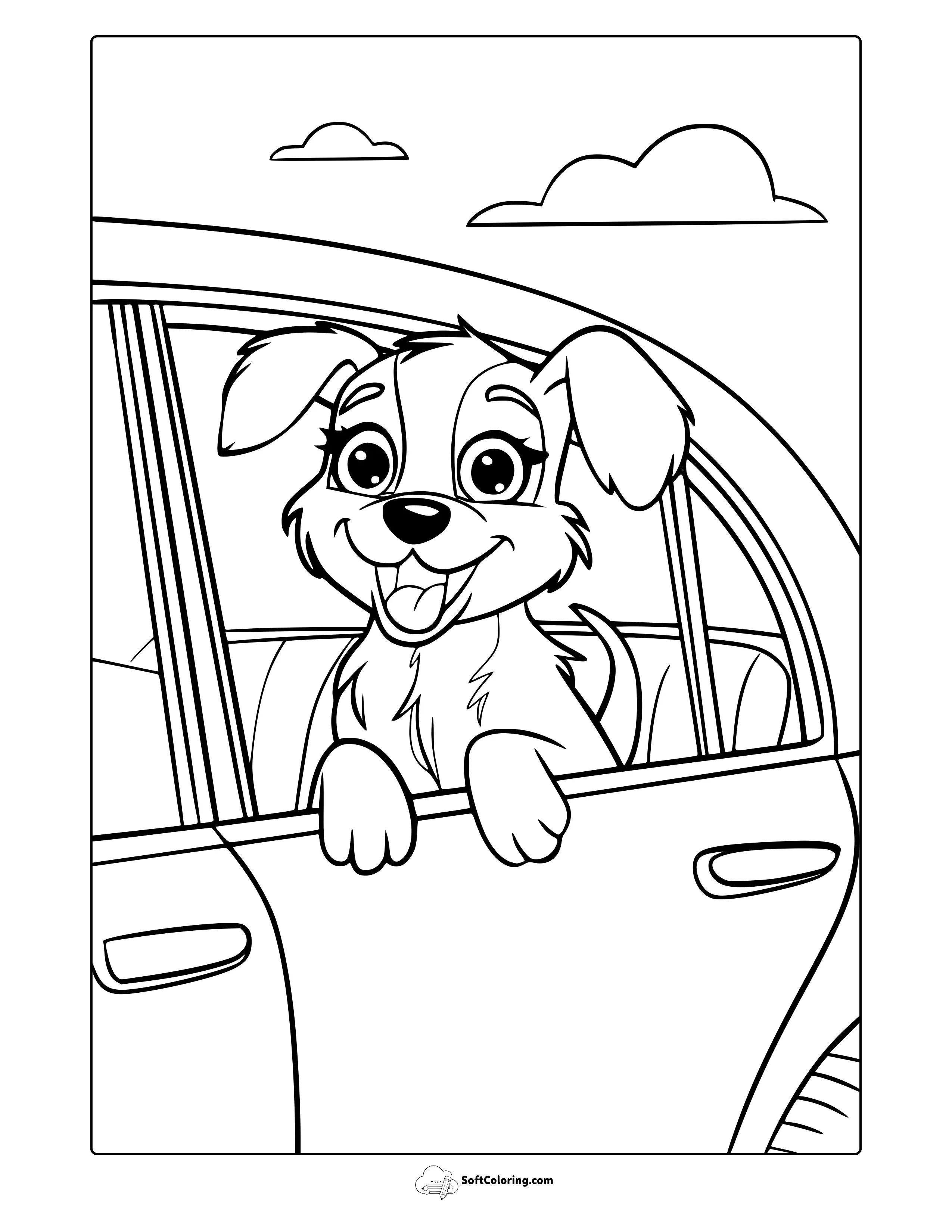 Puppy In The Car Coloring Page