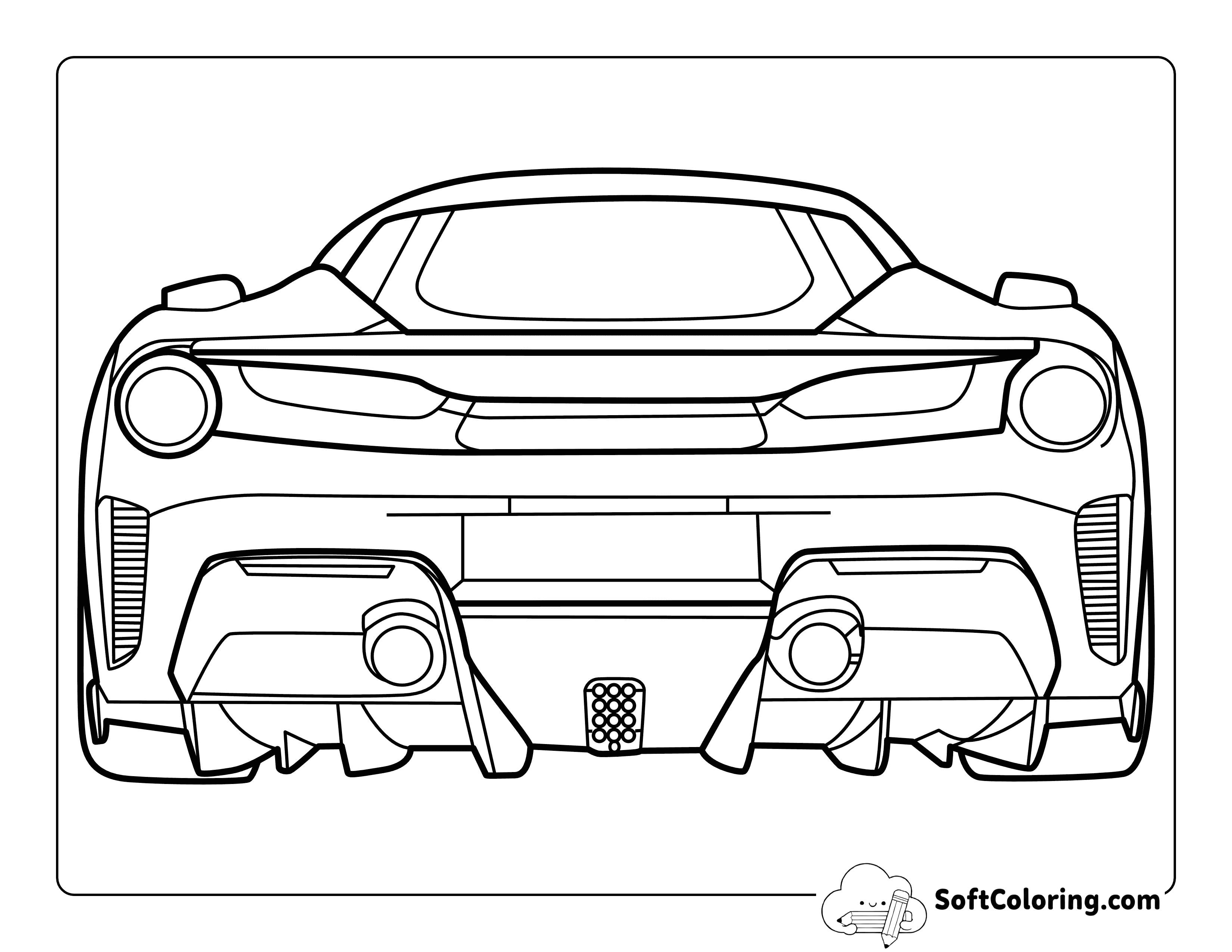 Cool Realistic Ferrari from Behind Outline to Color