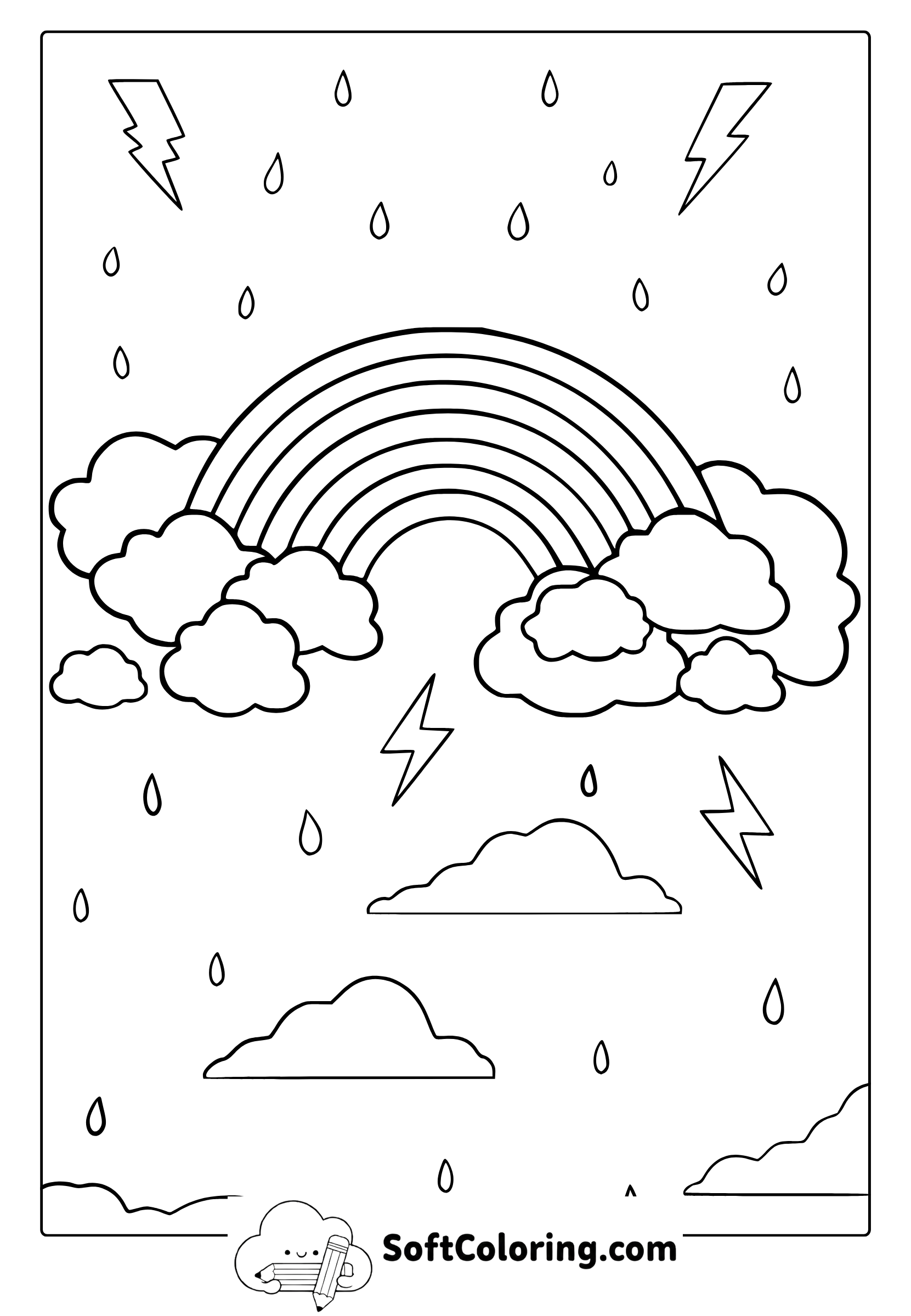 rainbow among storm clouds coloring page