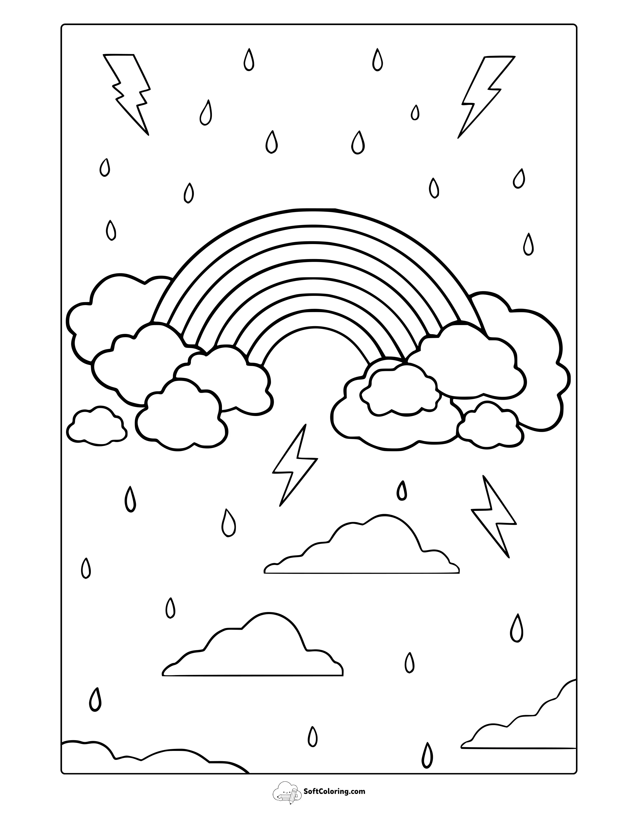 Rainbow Among Storm Clouds Coloring Page