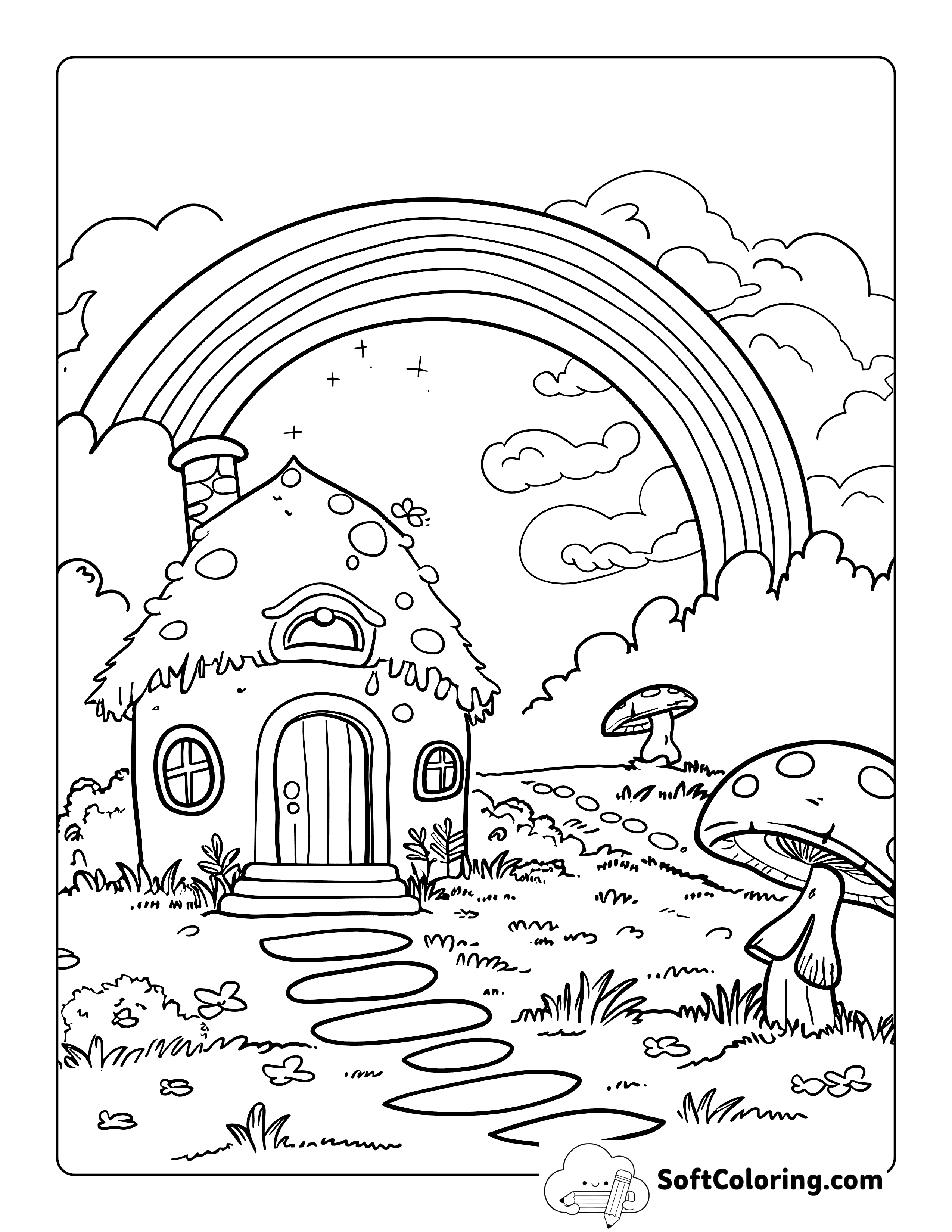 Cottagecore Mushroom Aesthetic Coloring Page