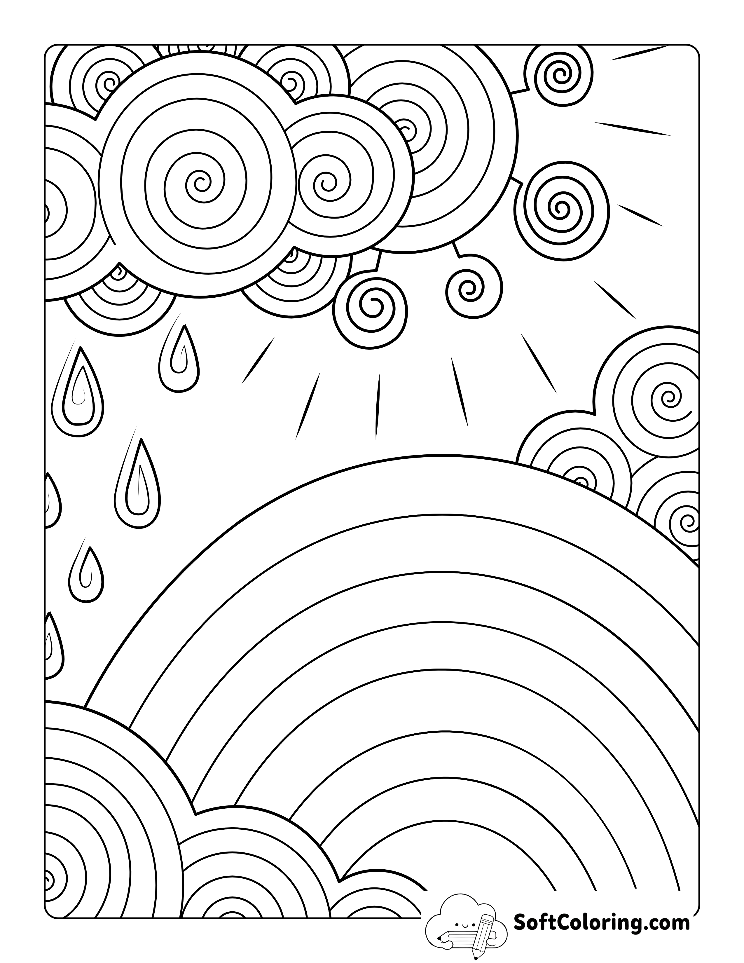 Rainy Day Rainbow Doodle for Teens to Color