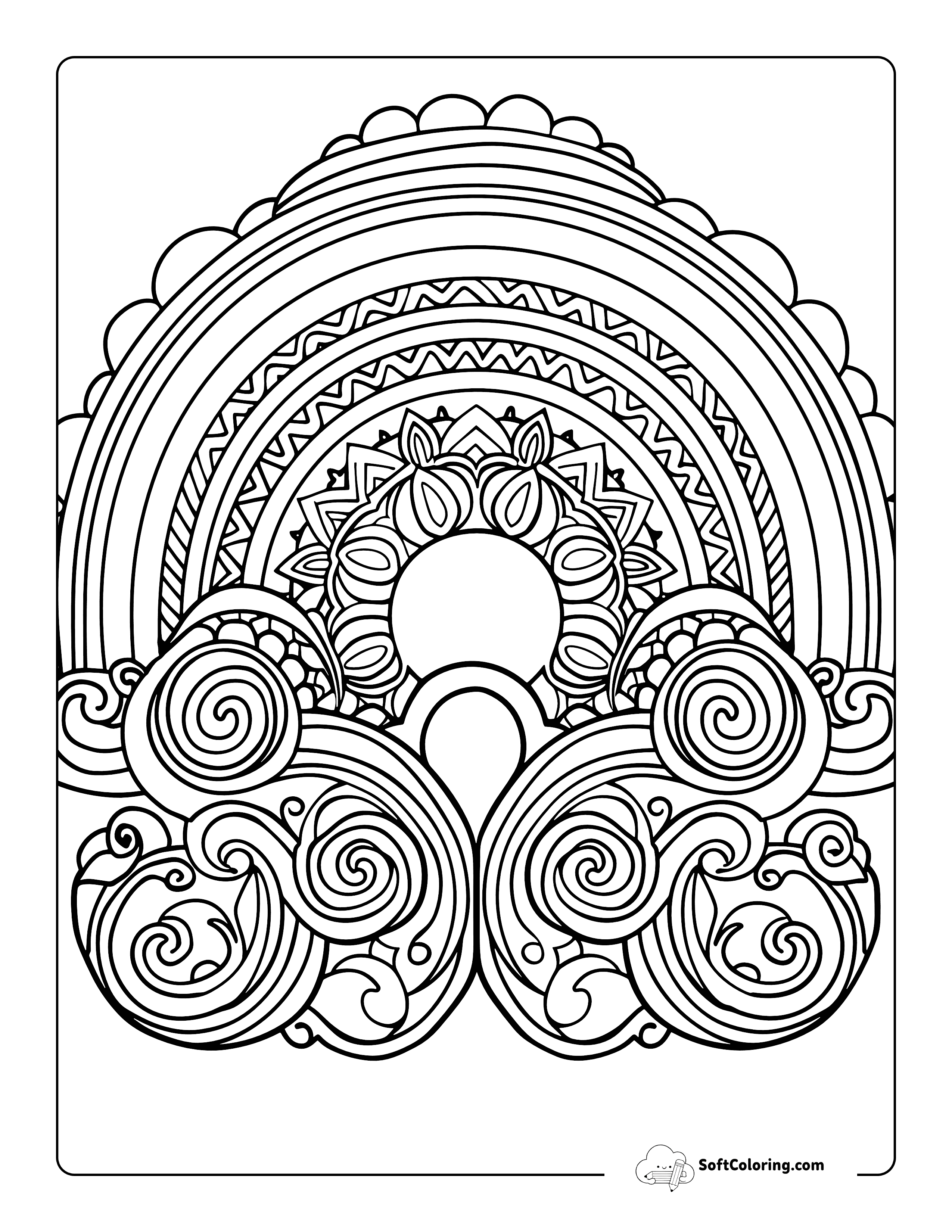 Mandala Style Rainbow Coloring Page For Adults