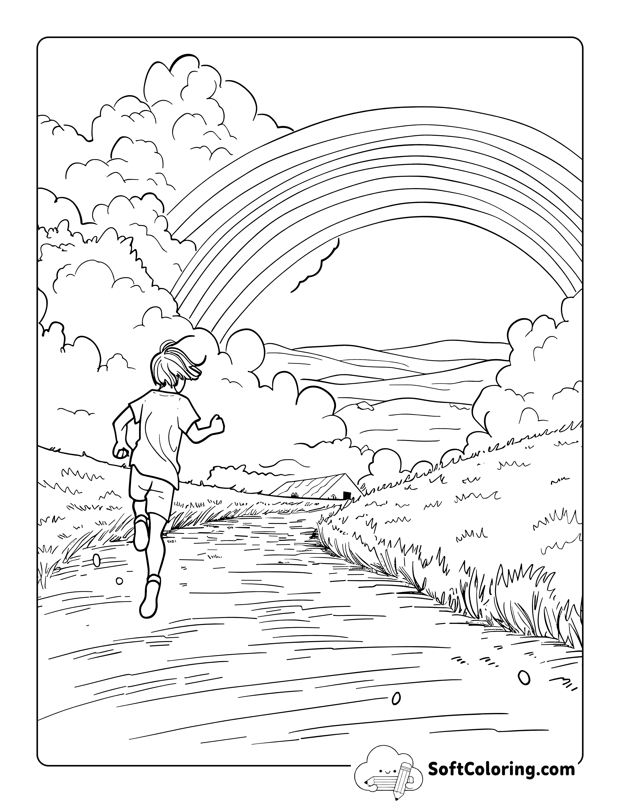 Running Toward the End of a Rainbow Nostalgia Coloring Sheet