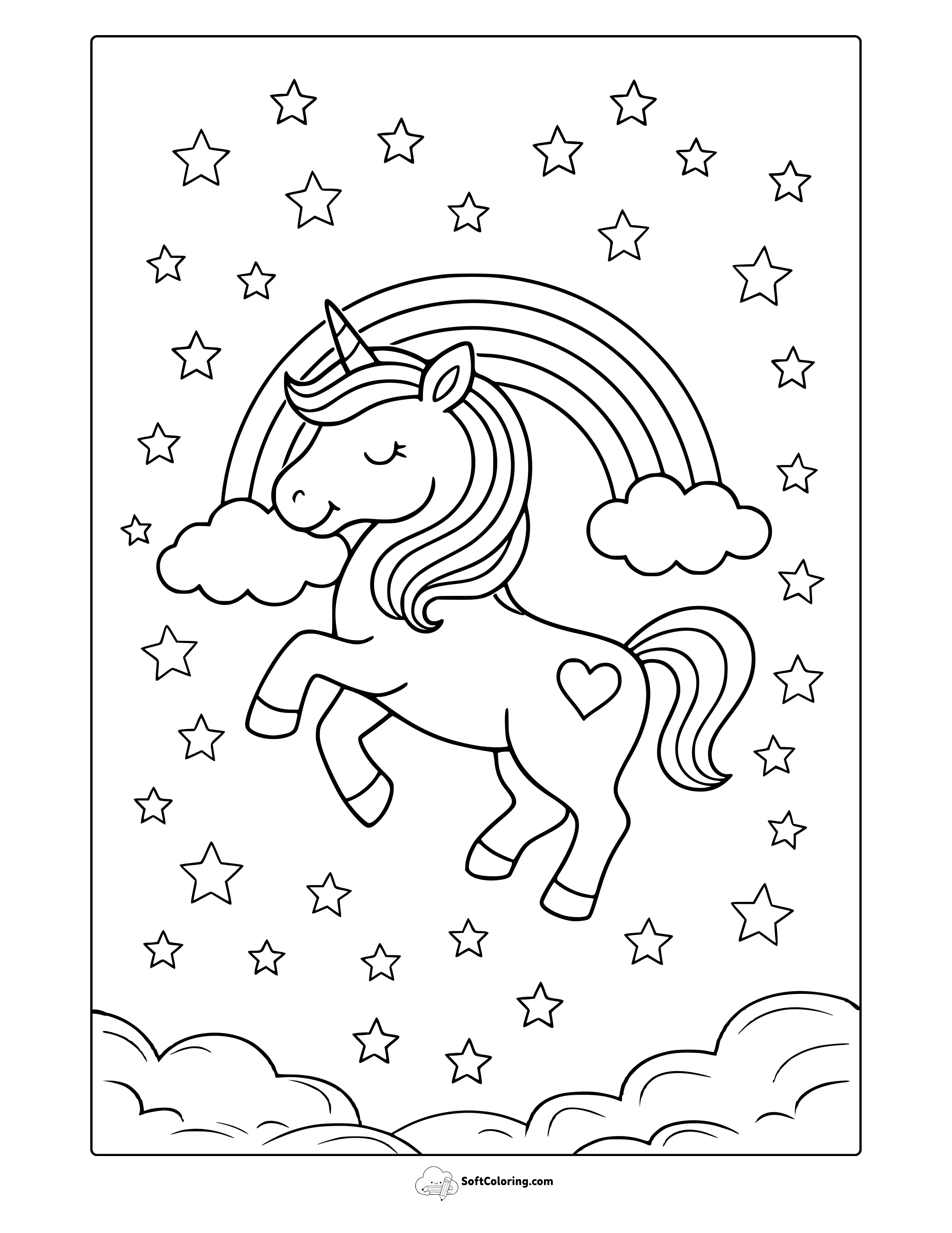 Rainbow Unicorn Coloring Page