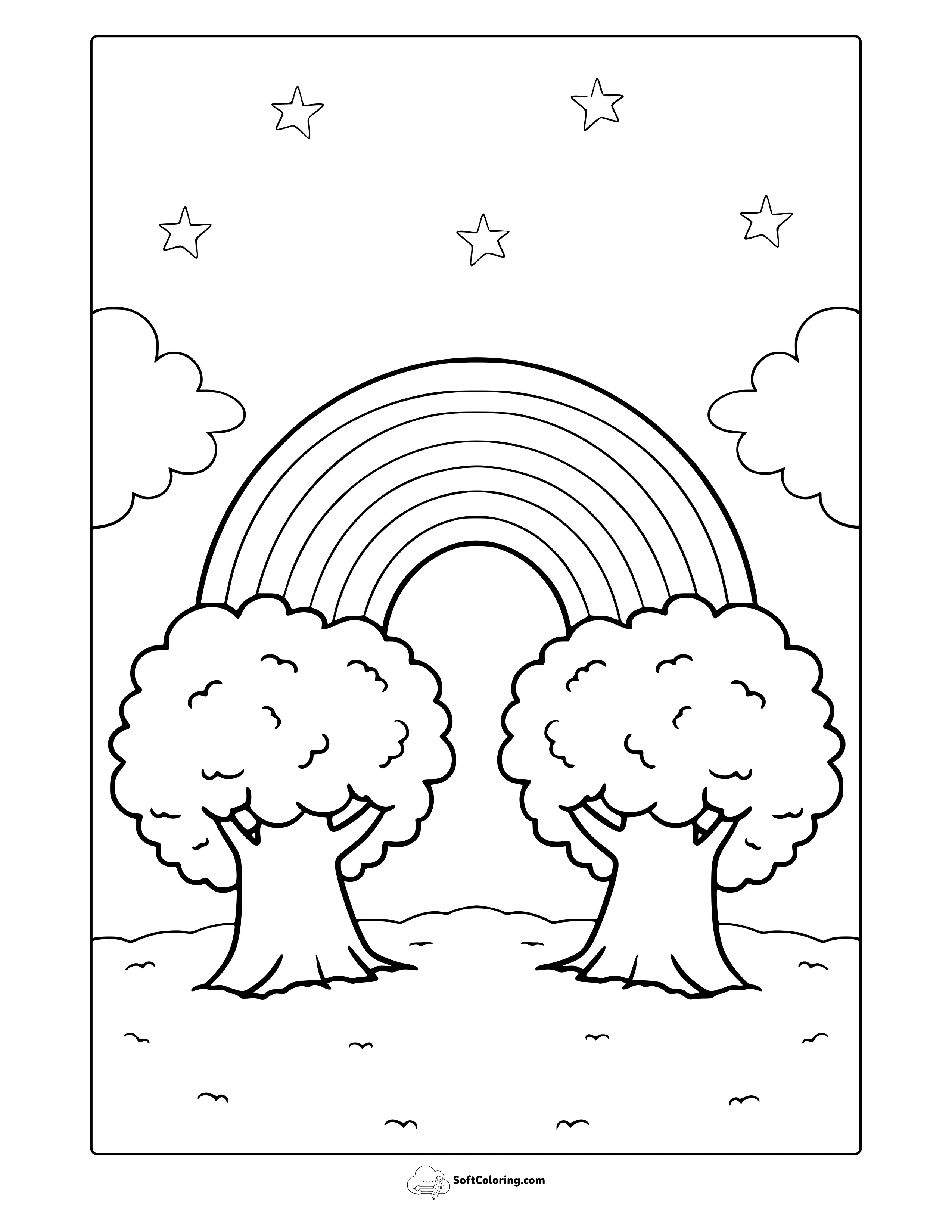 Rainbow With Trees Coloring Page