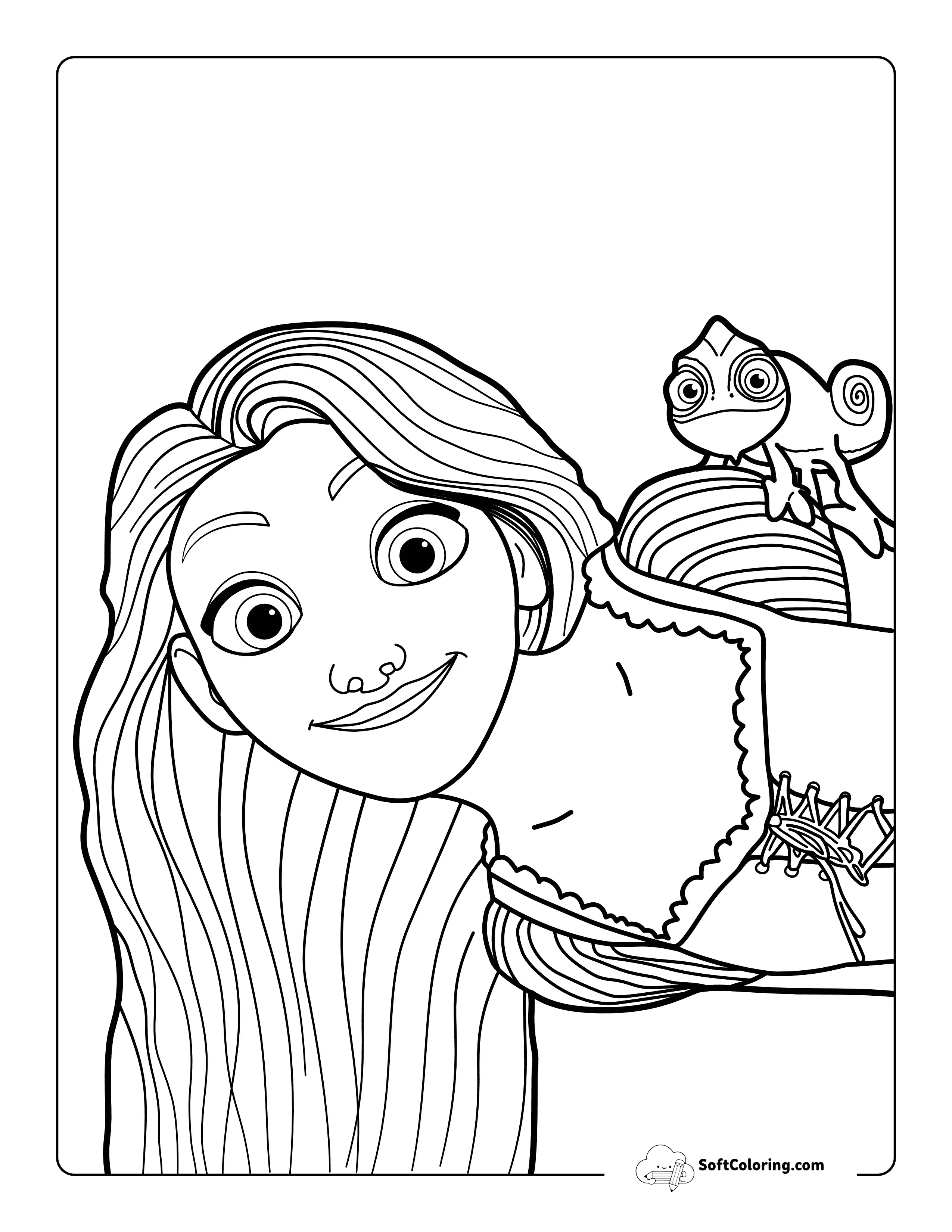 Cute Rapunzel And Pascal-Inspired Drawing To Color