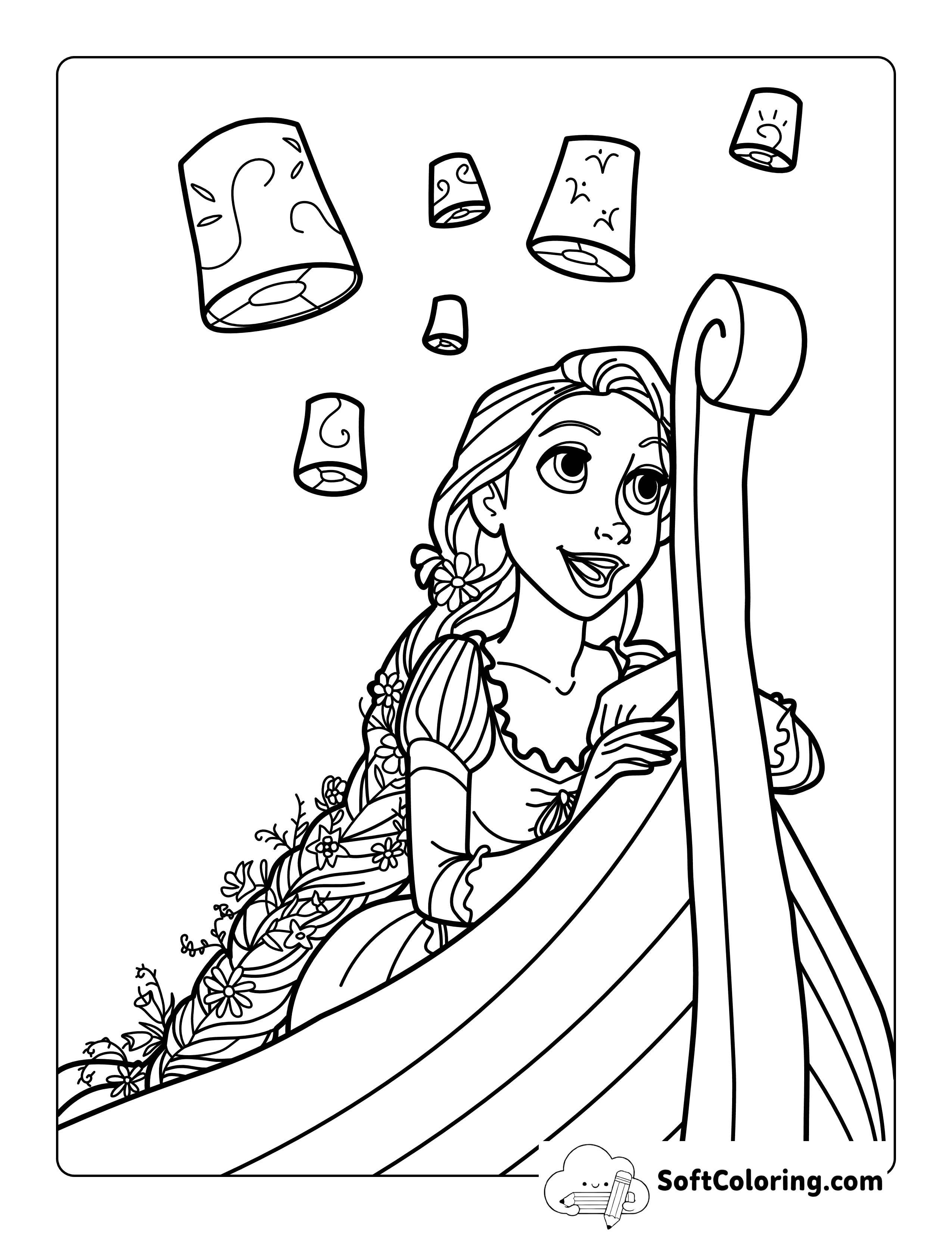 Princess Rapunzel Coloring Page Inspired by Lantern Scene