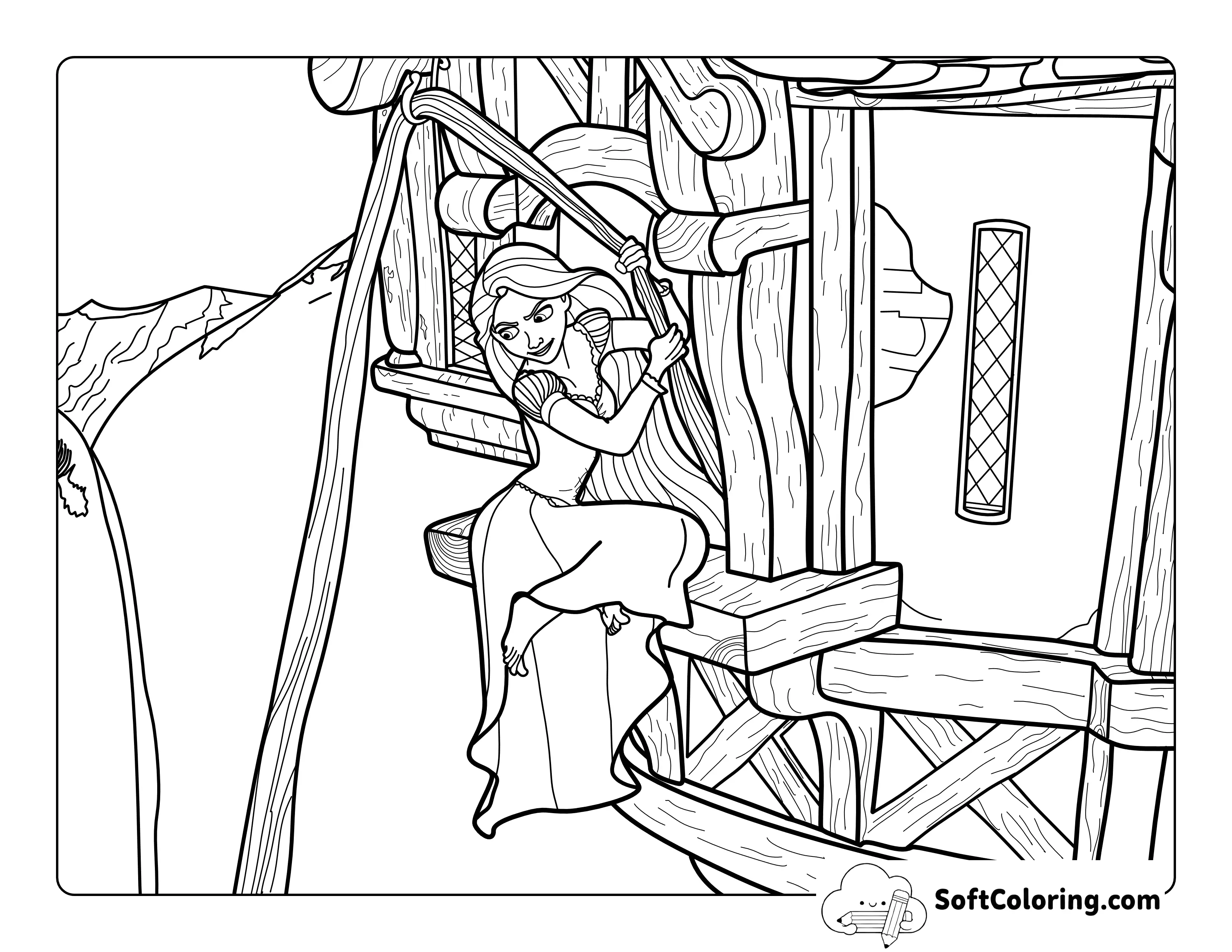 Fun, Detailed Rapunzel-Inspired Princess Tower Coloring Page