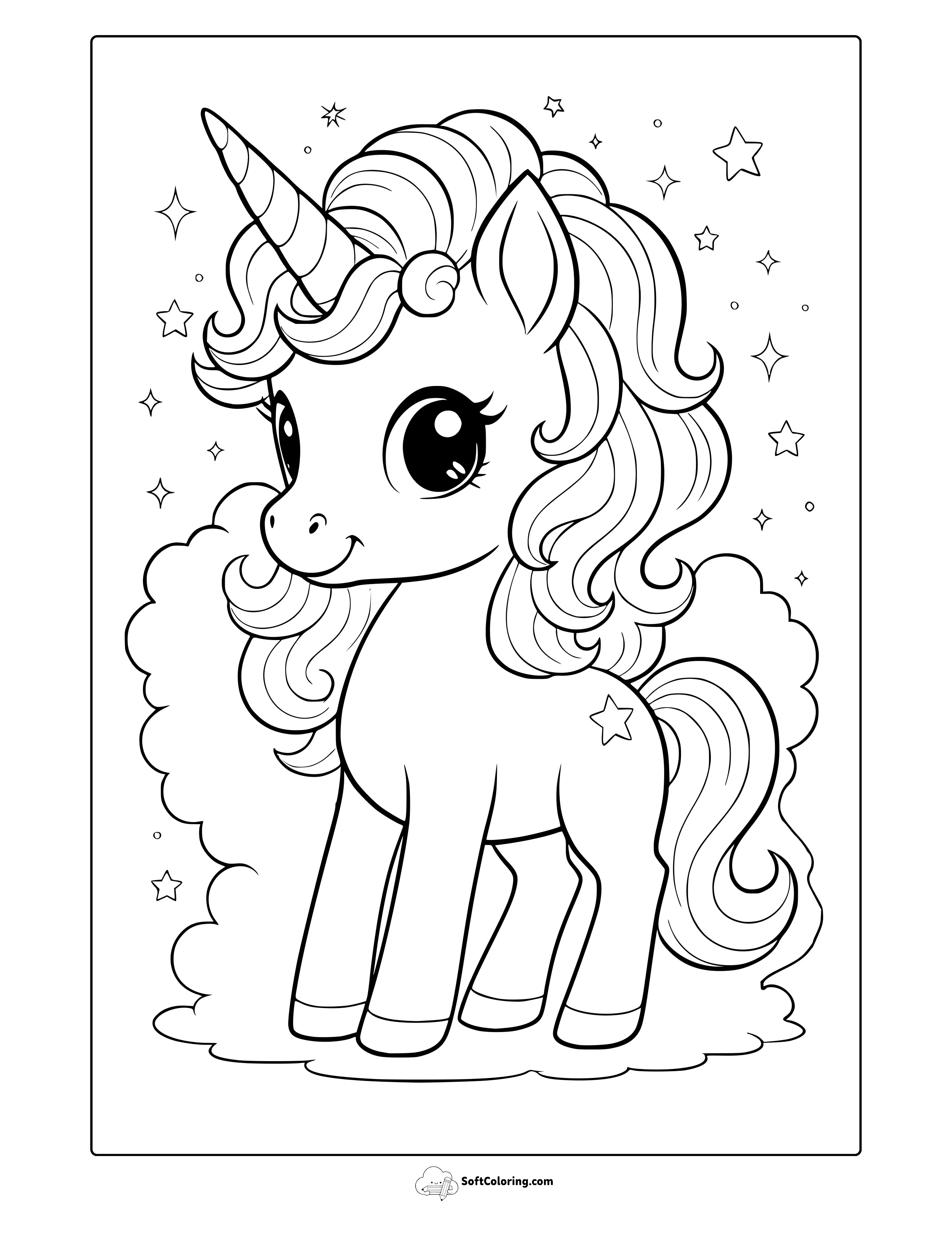 Realistic Baby Unicorn Coloring Page