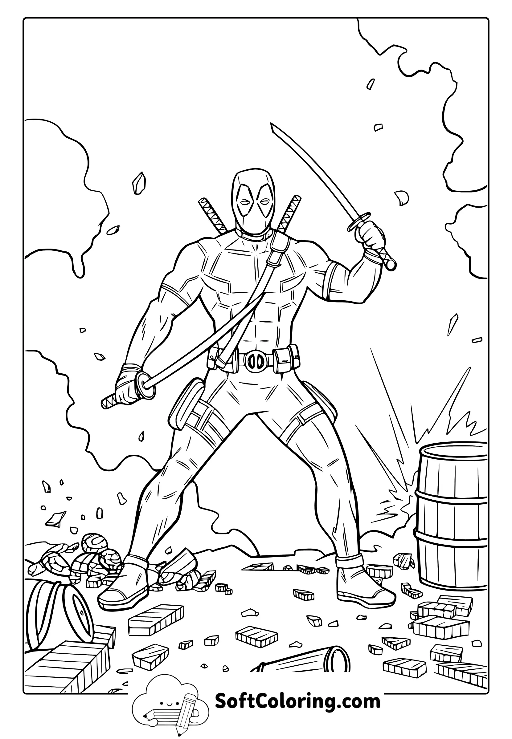 Realistic Deadpool Coloring Page