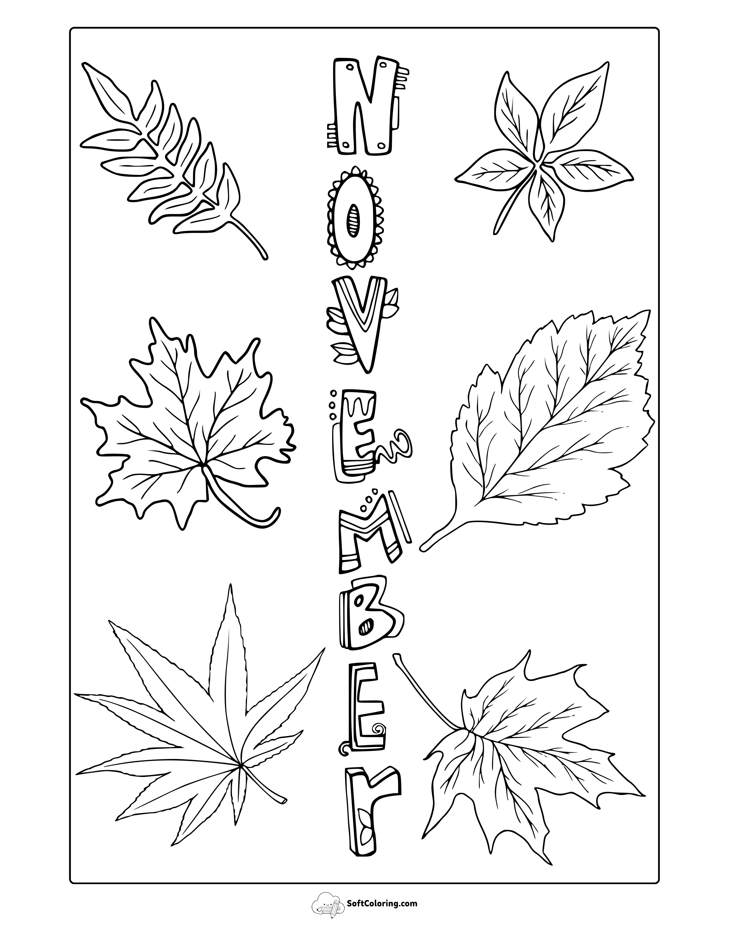 Realistic November Leaves Coloring Page
