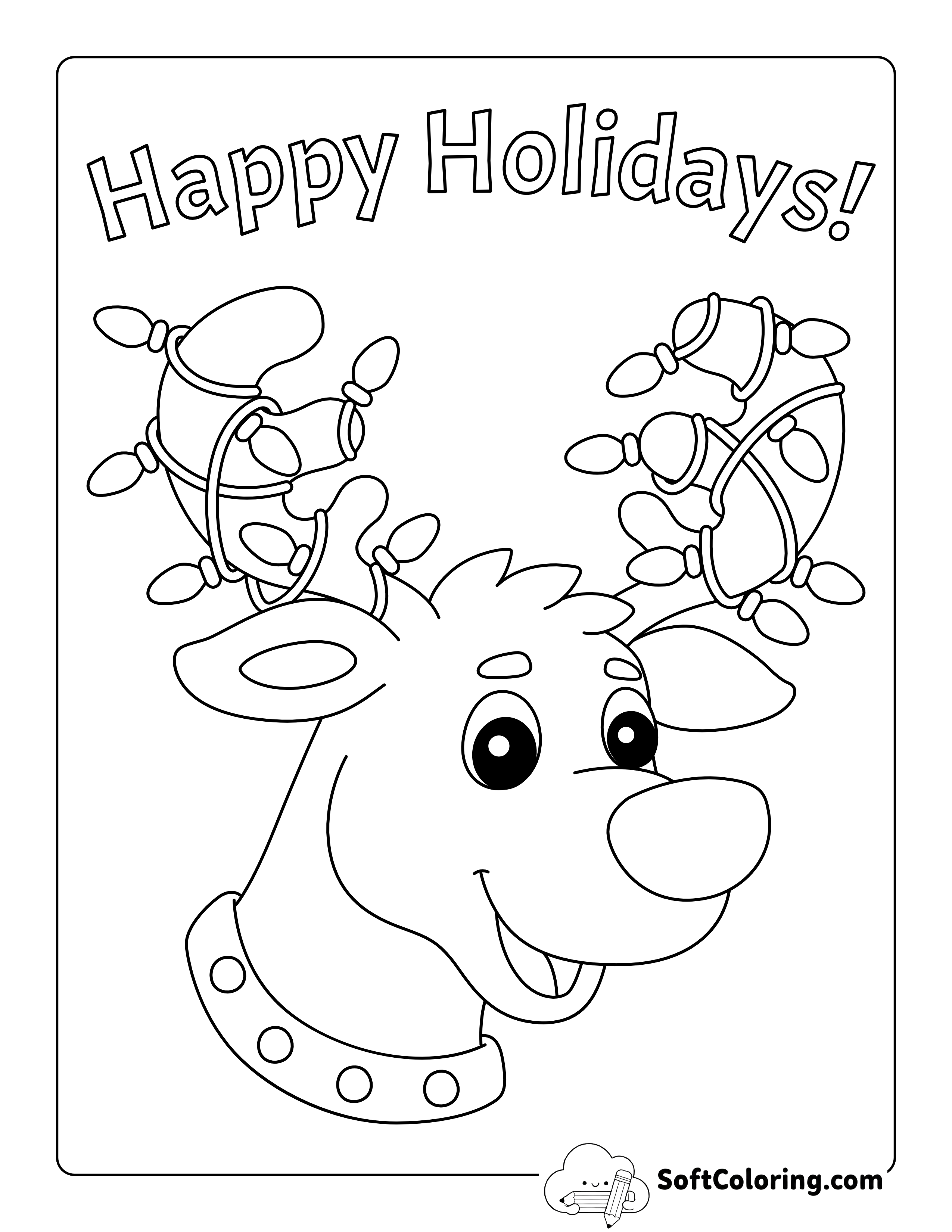 Cute Reindeer "Happy Holidays" Coloring Sheet