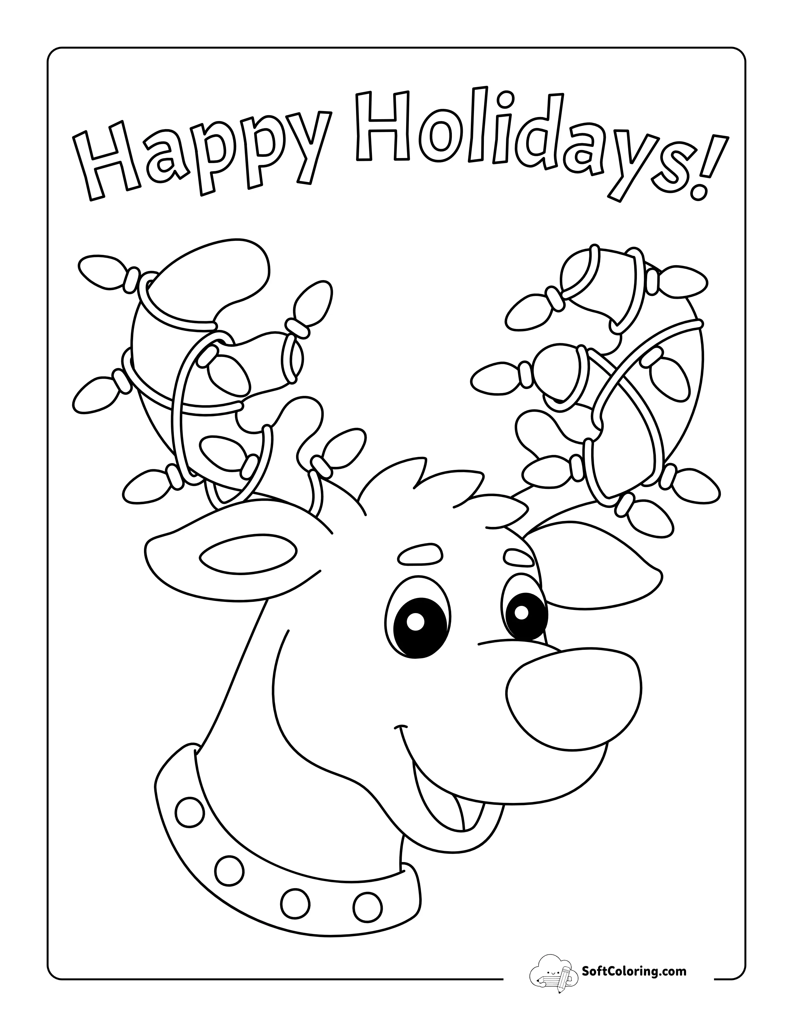 Cute Reindeer "Happy Holidays" Coloring Sheet