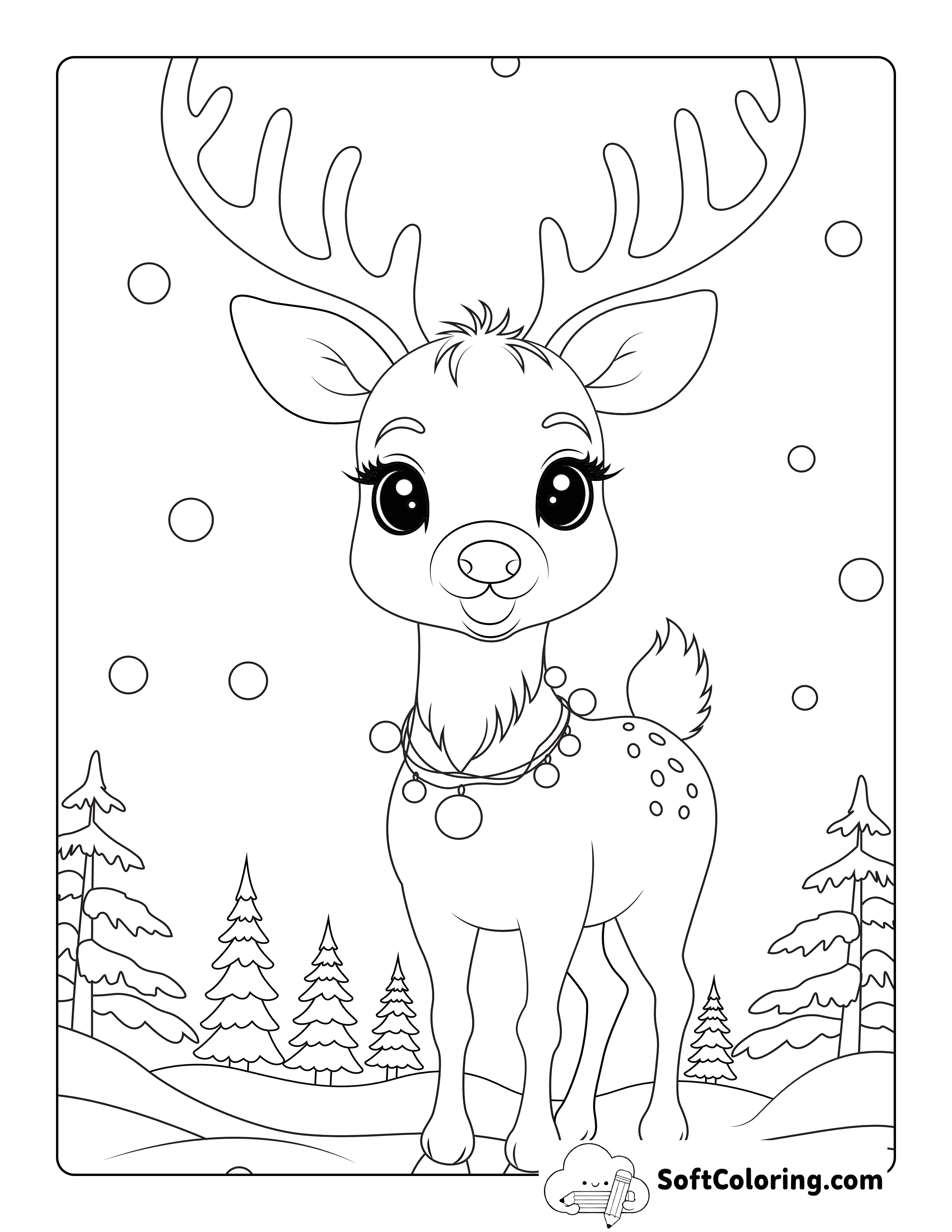 NEW! Cute Christmas Reindeer Drawing to Color