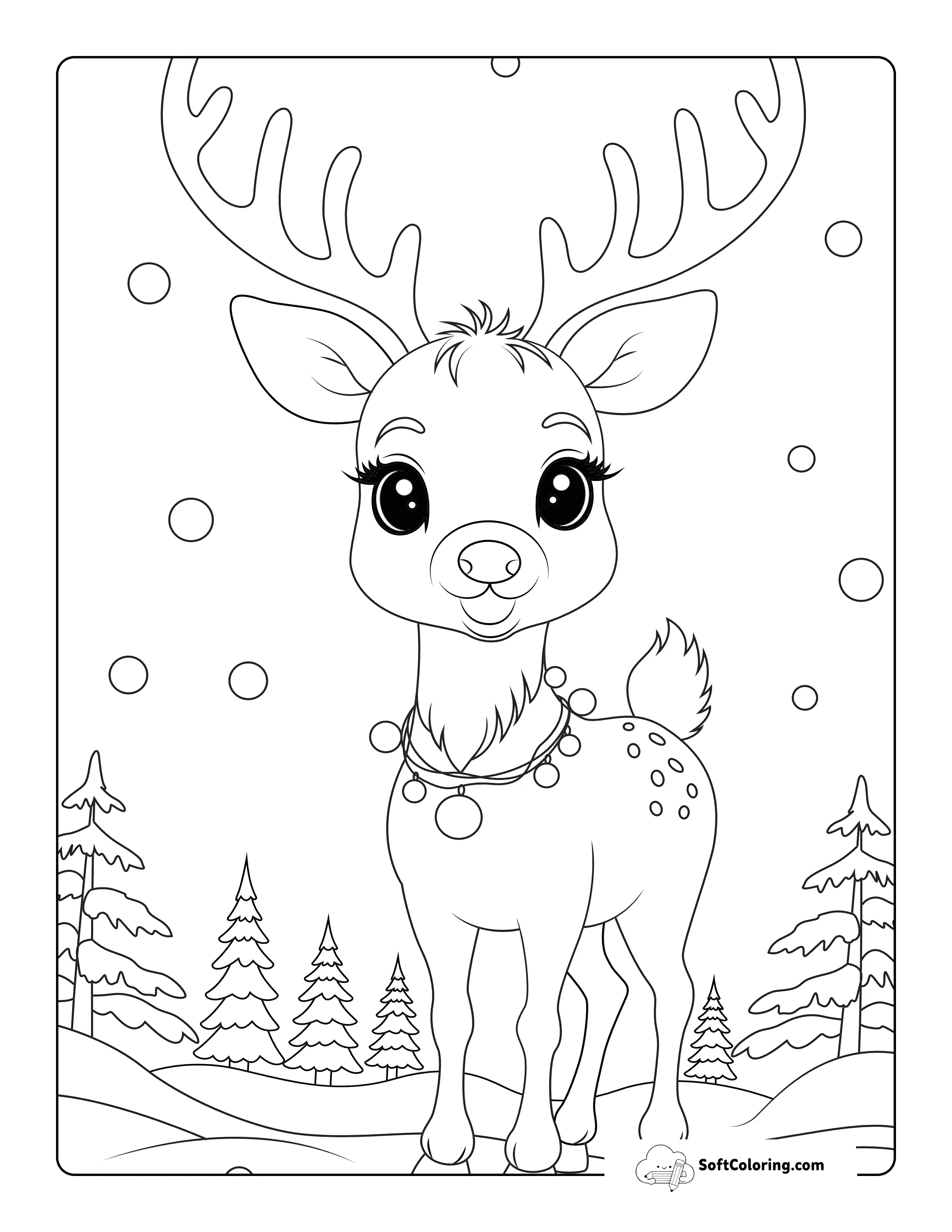 New! Cute Christmas Reindeer Drawing To Color