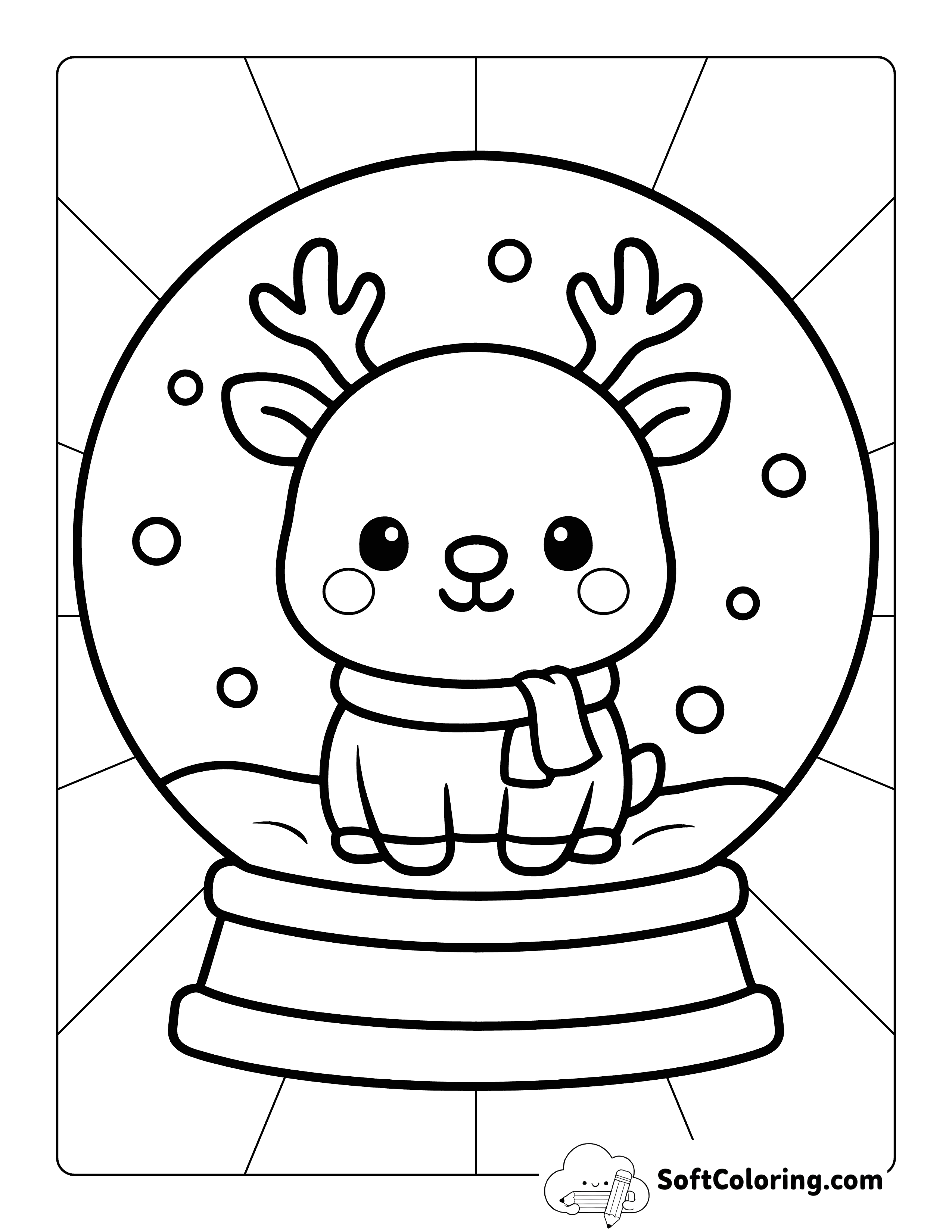 NEW! Kawaii Reindeer Snowglobe Coloring Page for Kids