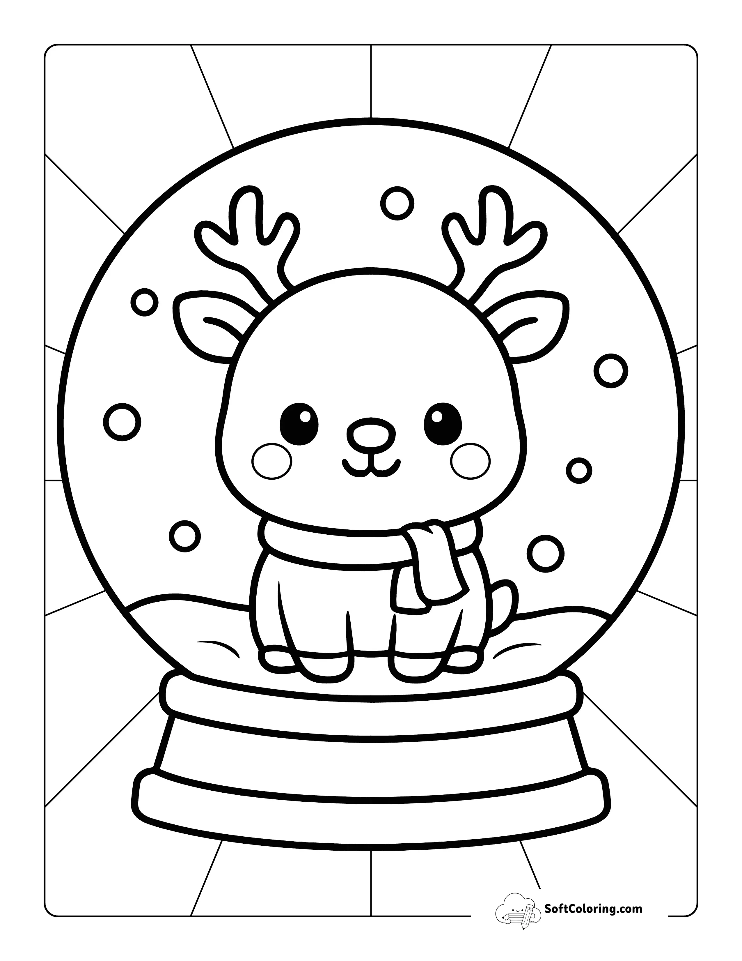 New! Kawaii Reindeer Snowglobe Coloring Page For Kids