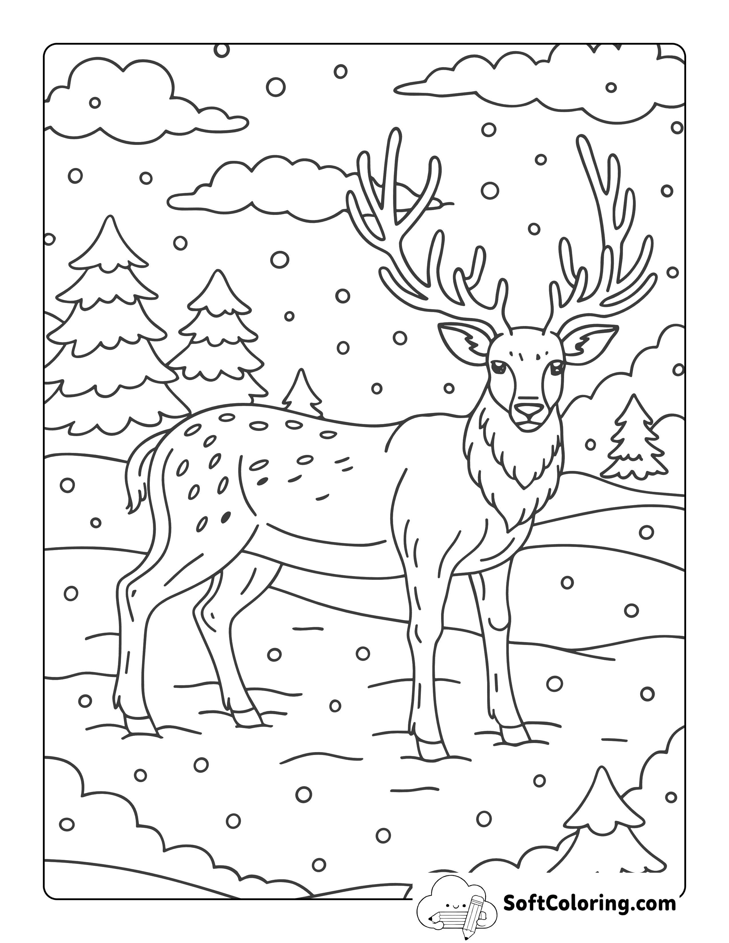 NEW! Simple Realistic Reindeer Coloring Page