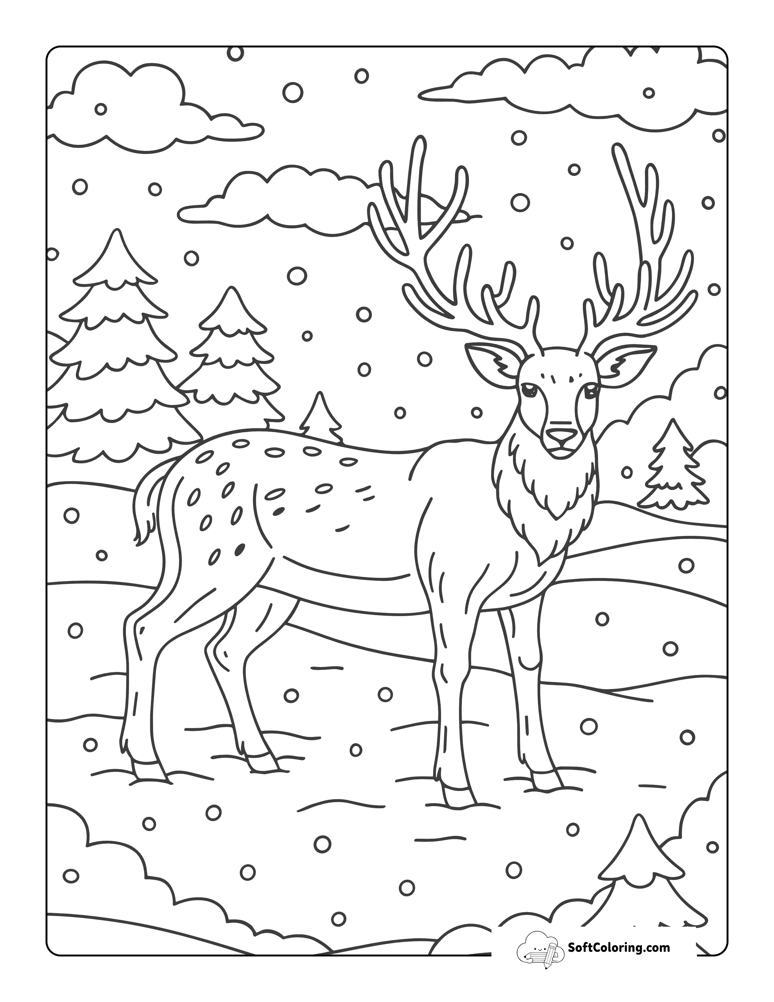 New! Simple Realistic Reindeer Coloring Page