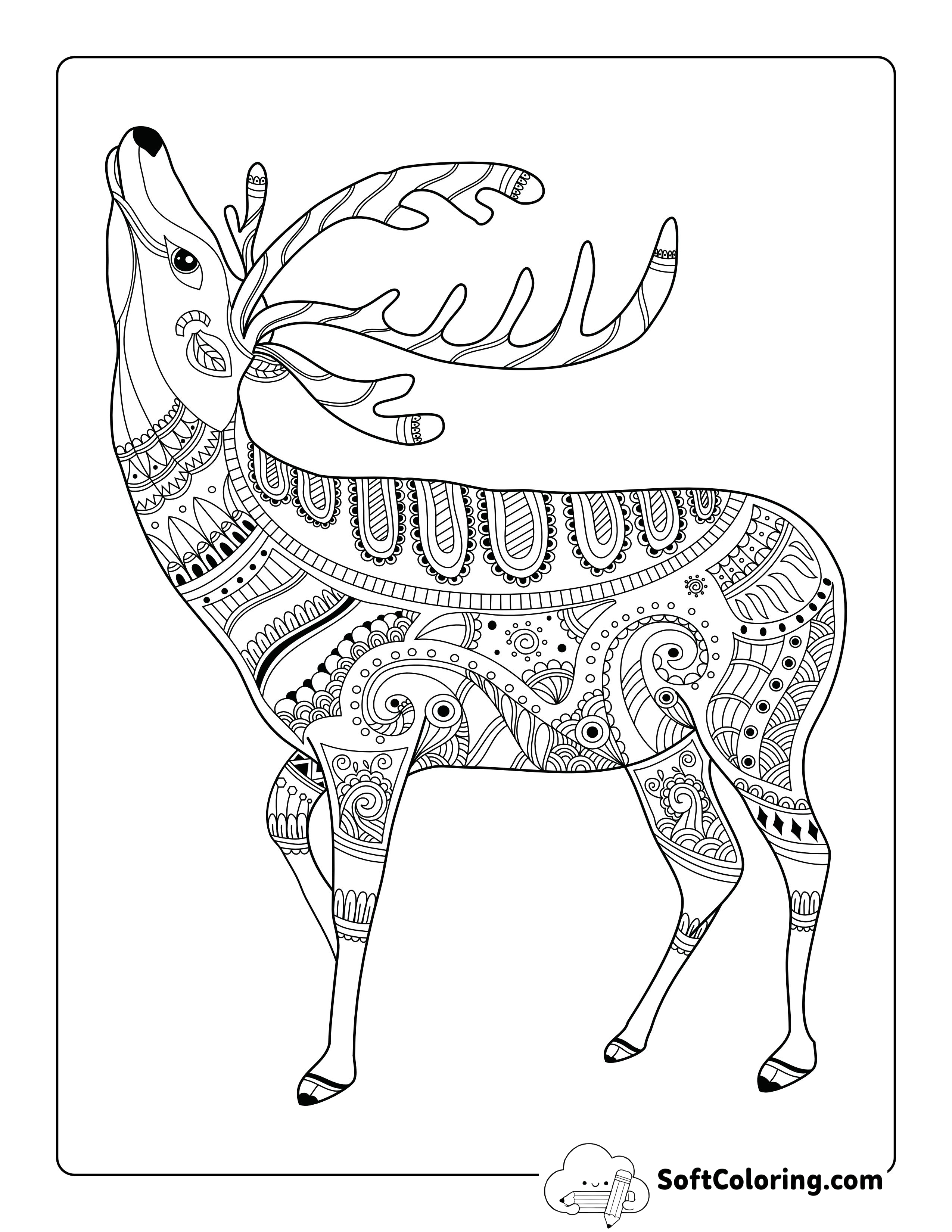 Reindeer Zentangle Coloring Sheet for Adults