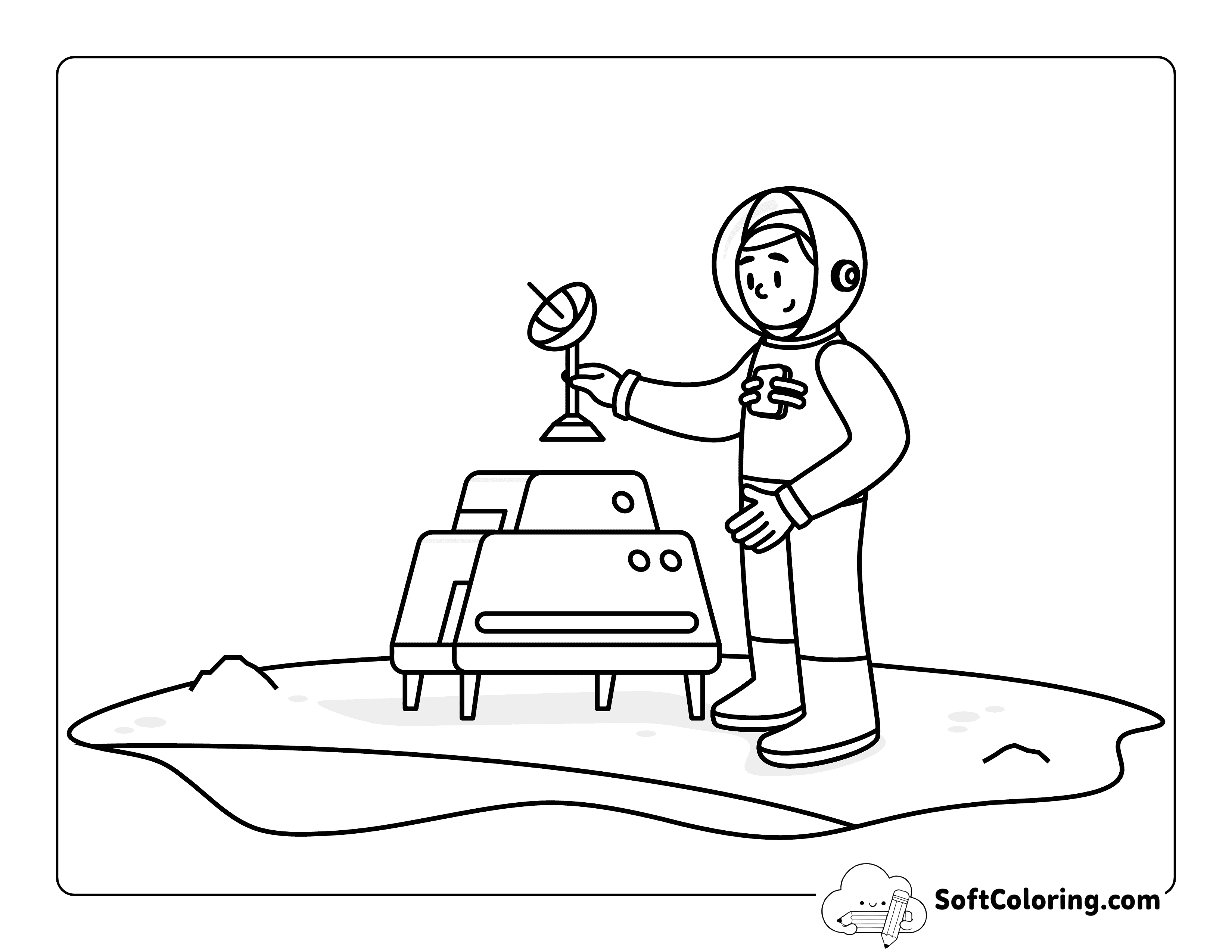 Easy Astronaut Fixing Space Robot Coloring Sheet