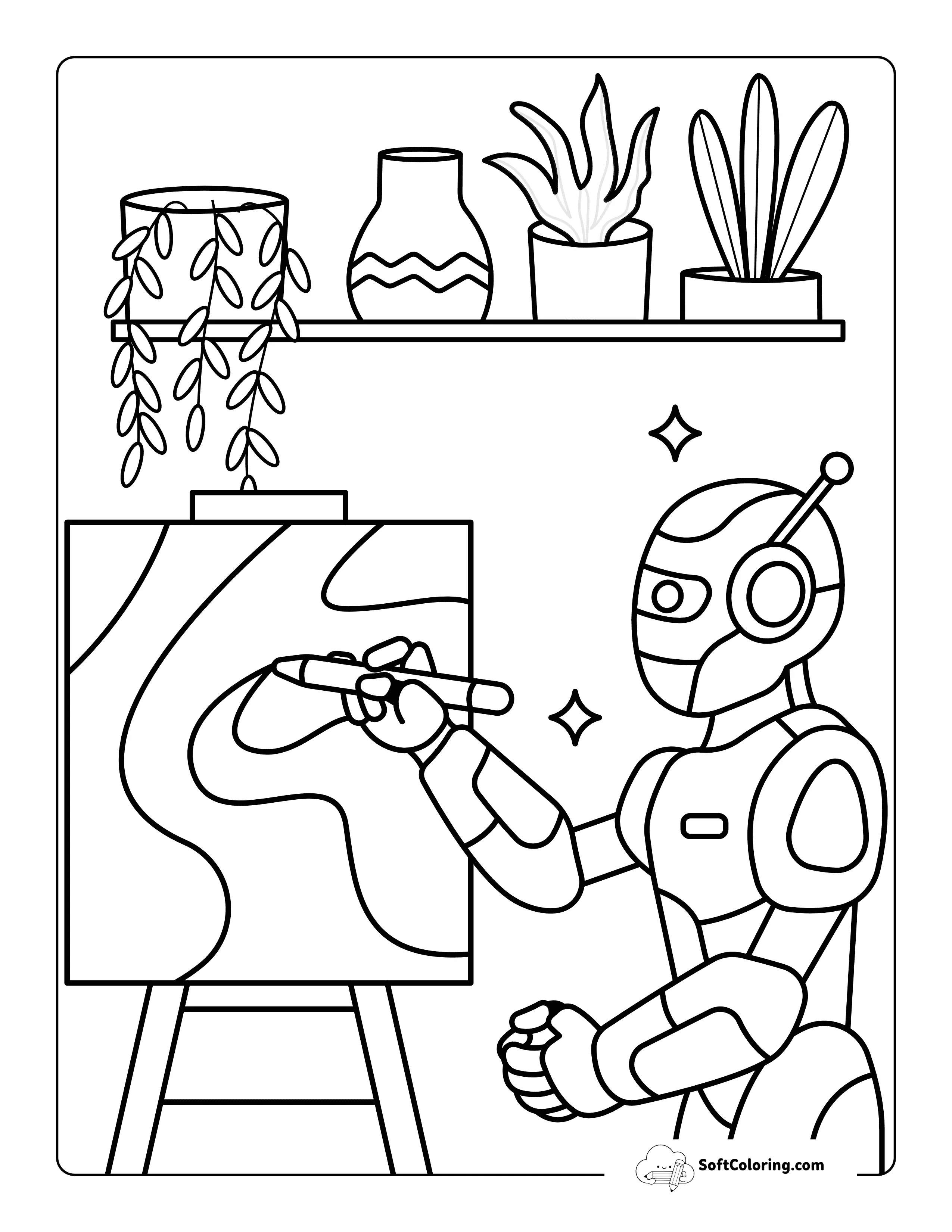 Inspired Robot Painting A Picture Printable To Color