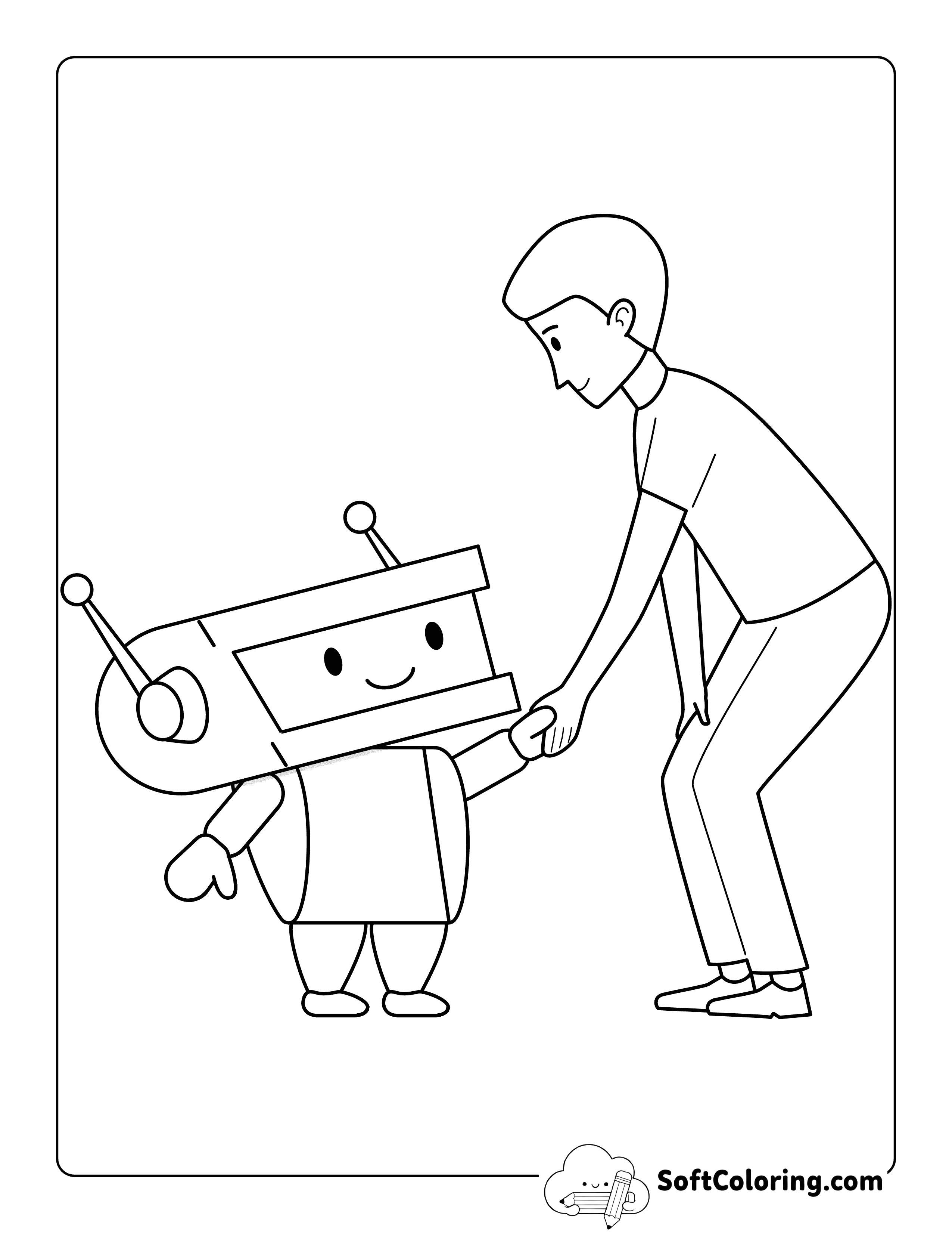 Cool Robot Kid and Person Printable to Color
