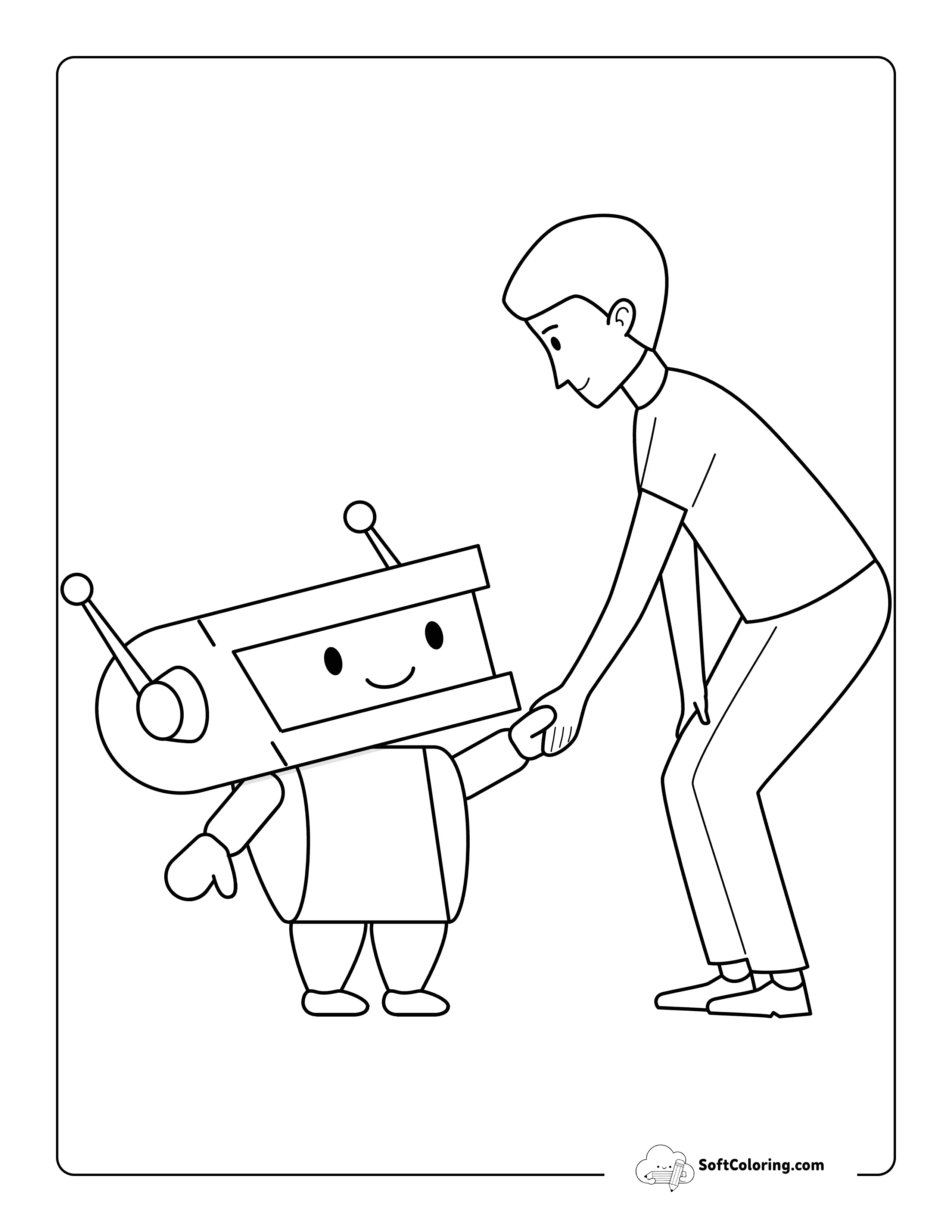 Cool Robot Kid And Person Printable To Color