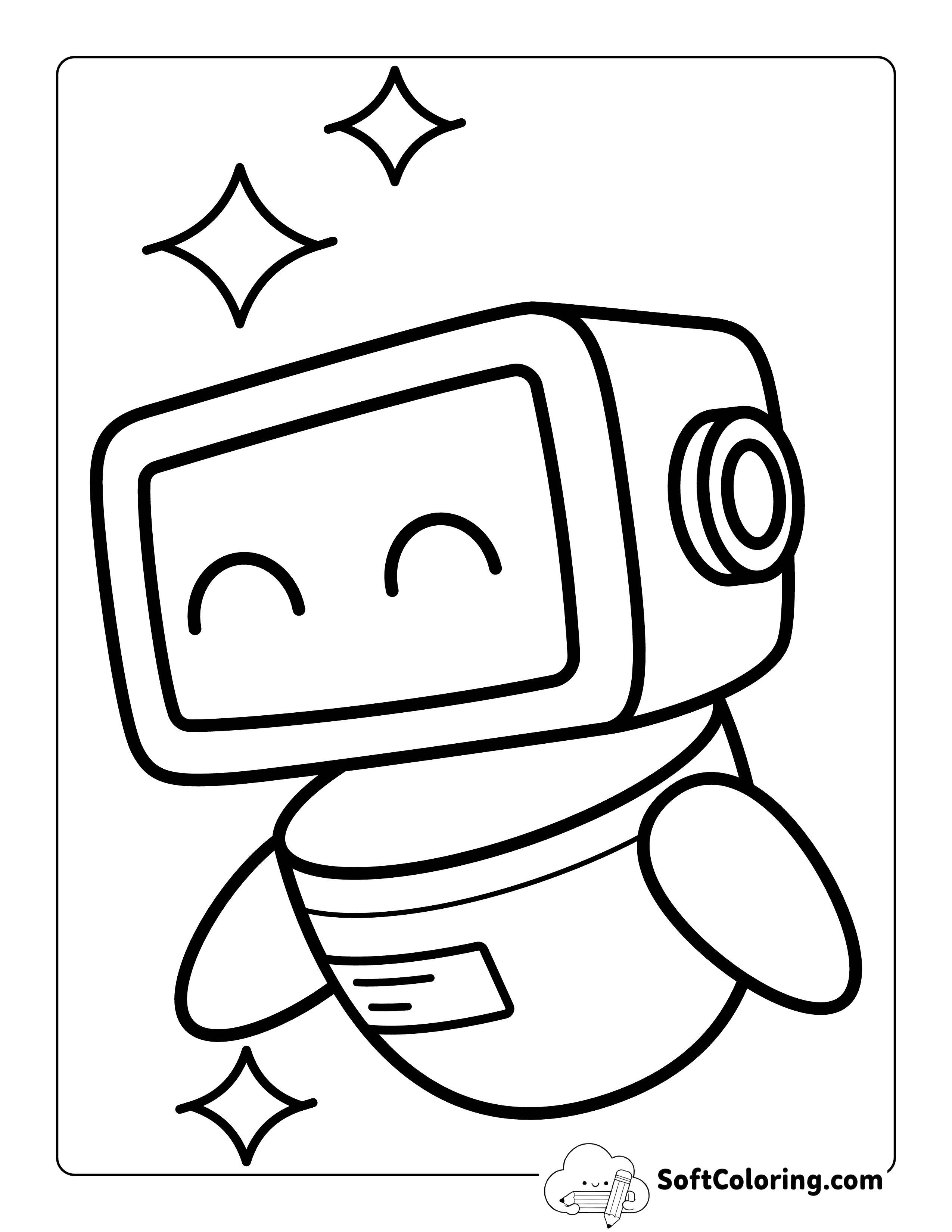 Cute Friendly Futuristic Robot Coloring Page for Kids