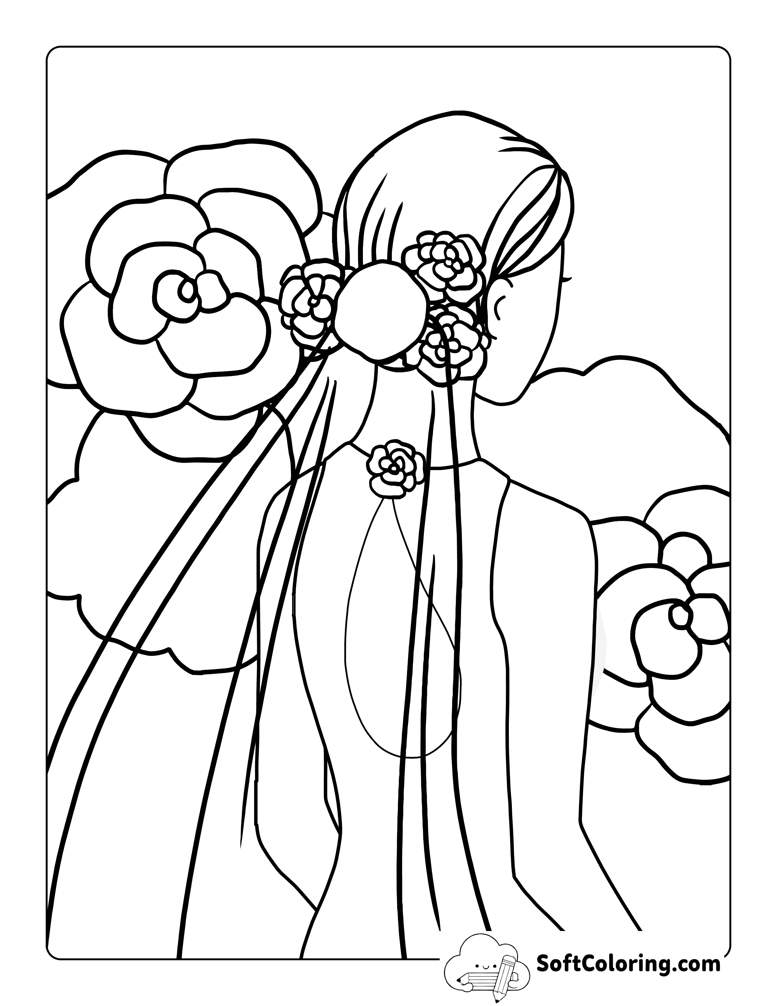 Aesthetic Rose and Bride Coloring Page