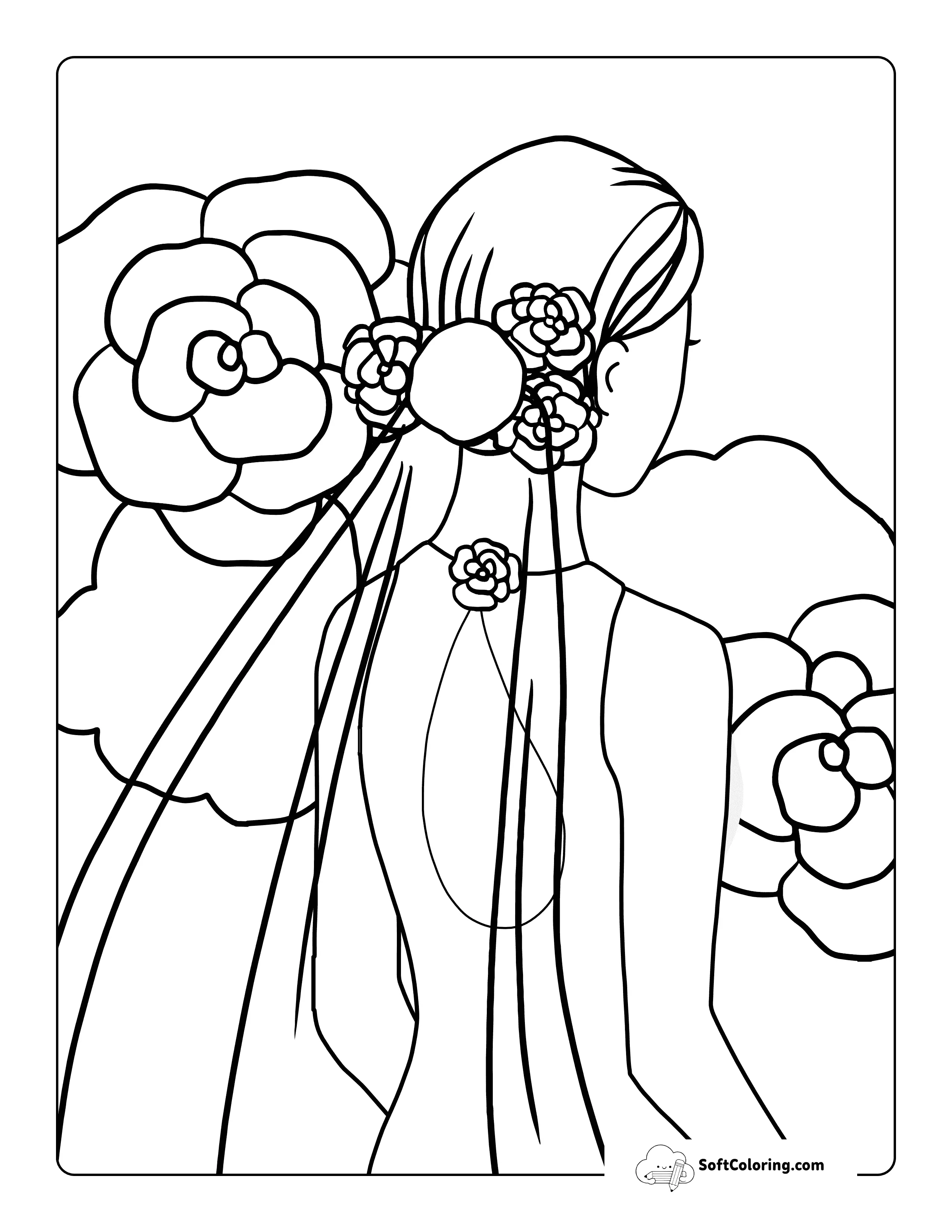 Aesthetic Rose And Bride Coloring Page