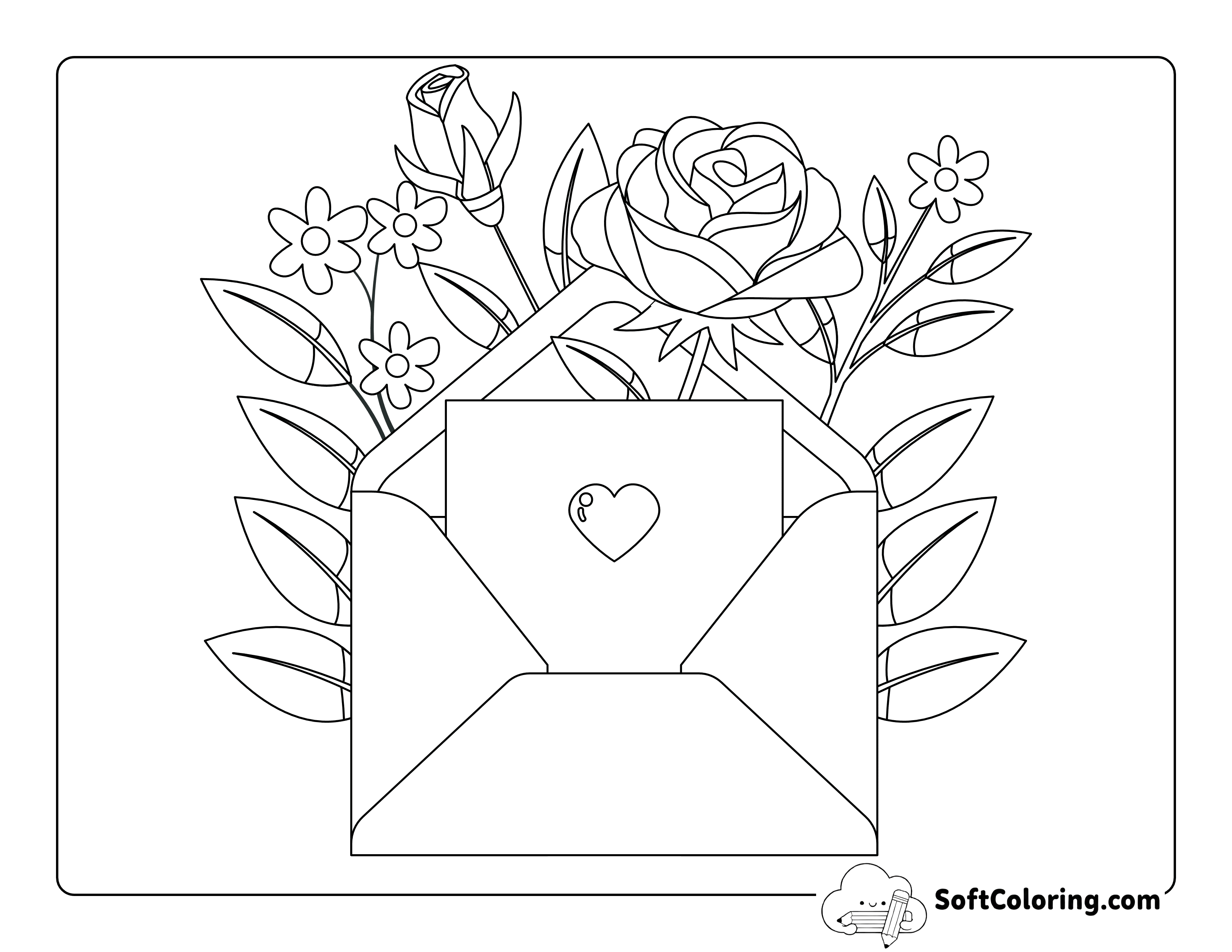Cute Rose and Letter Coloring Sheet