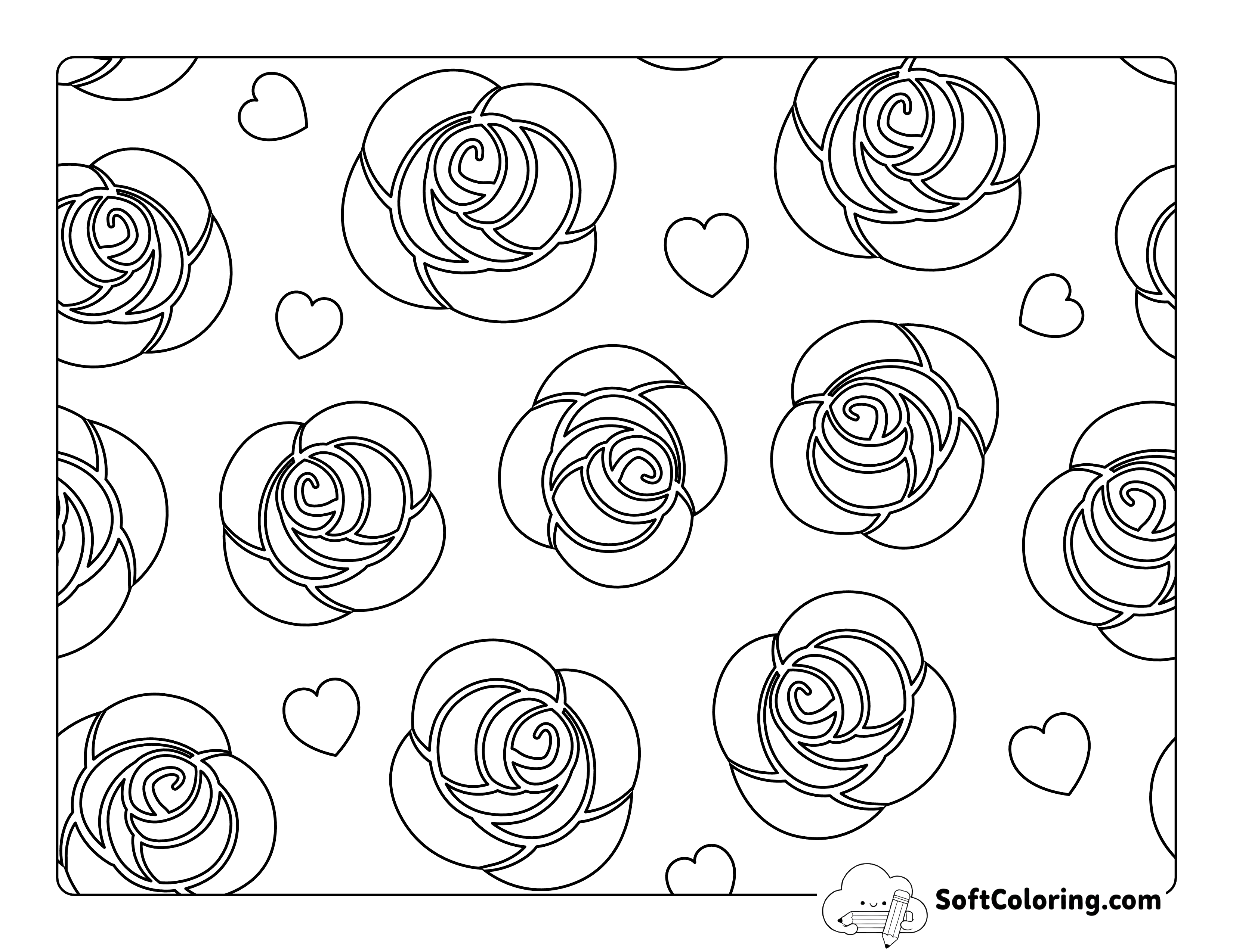 Cute Rose Pattern Coloring Page