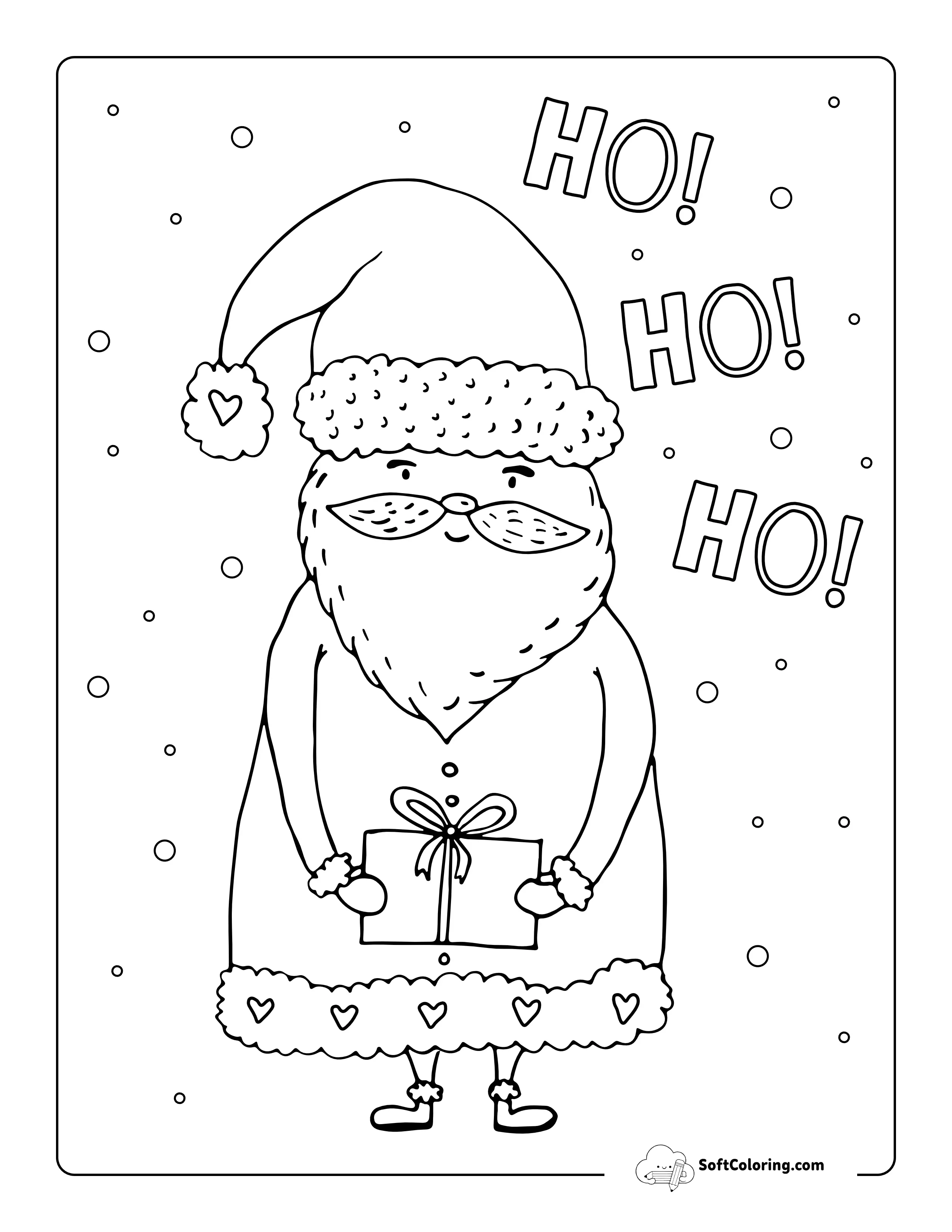 Cute Santa Coloring Page With Gift