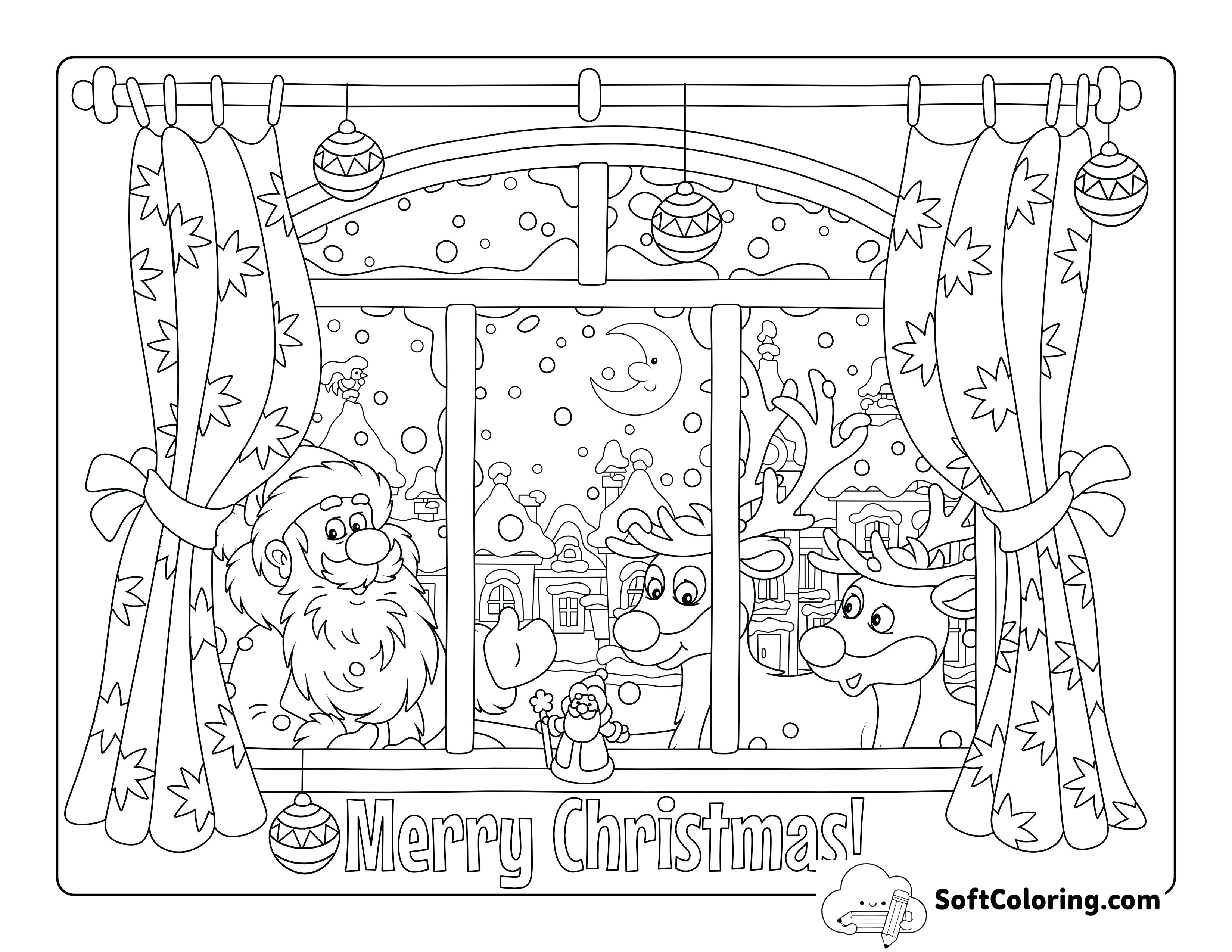 Father Christmas & Reindeer Christmas Picture to Color