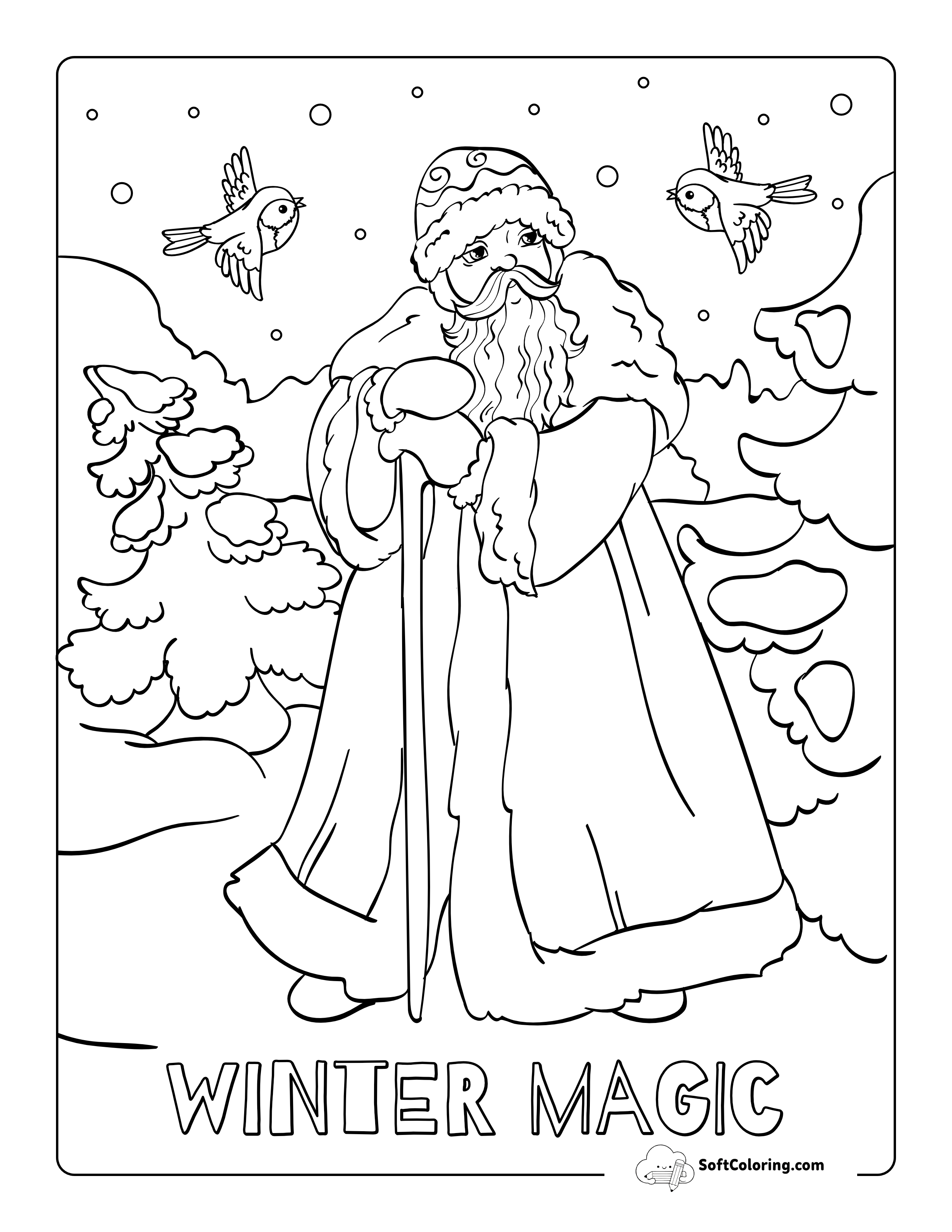 Father Christmas Winter Scene To Color