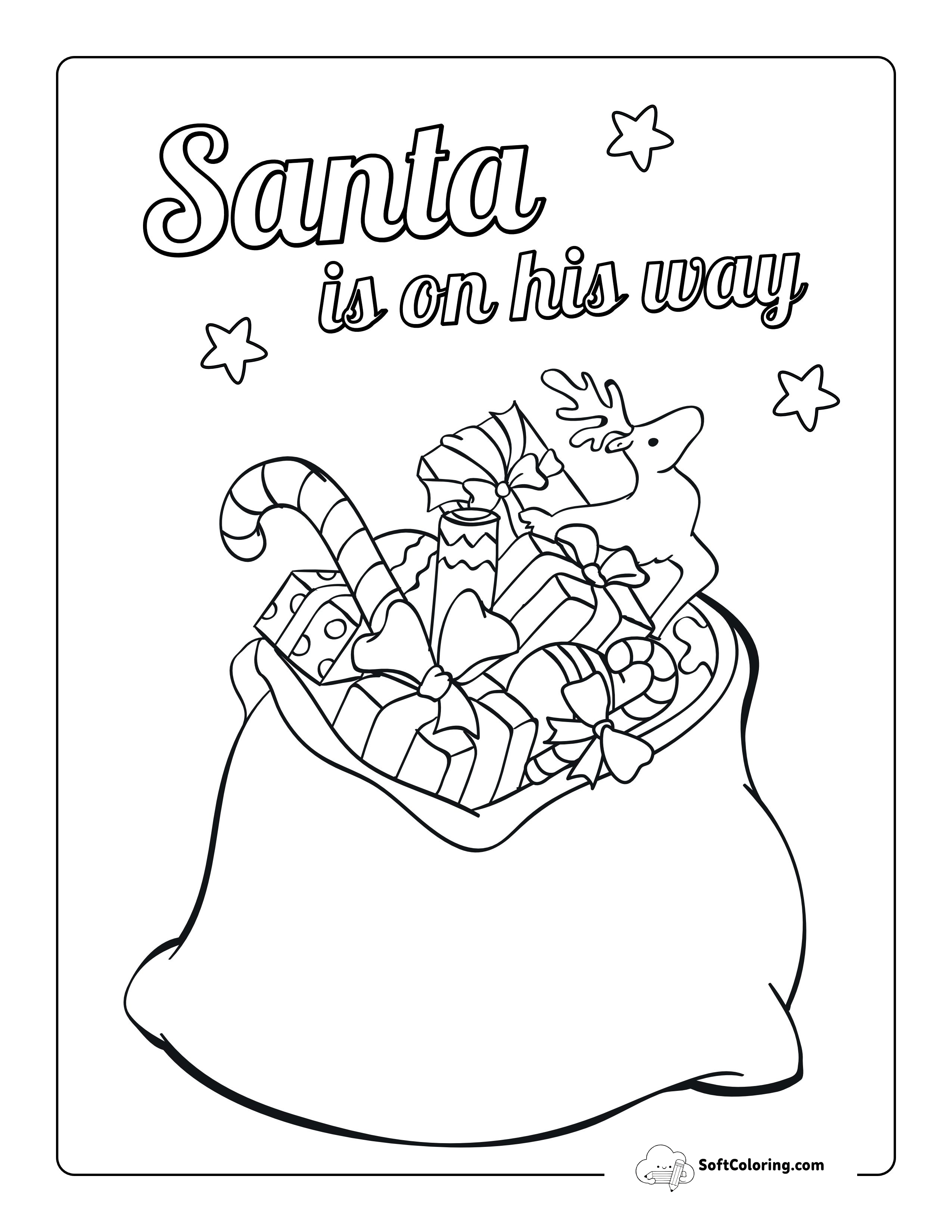 Sack Of Christmas Gifts Coloring Sheet
