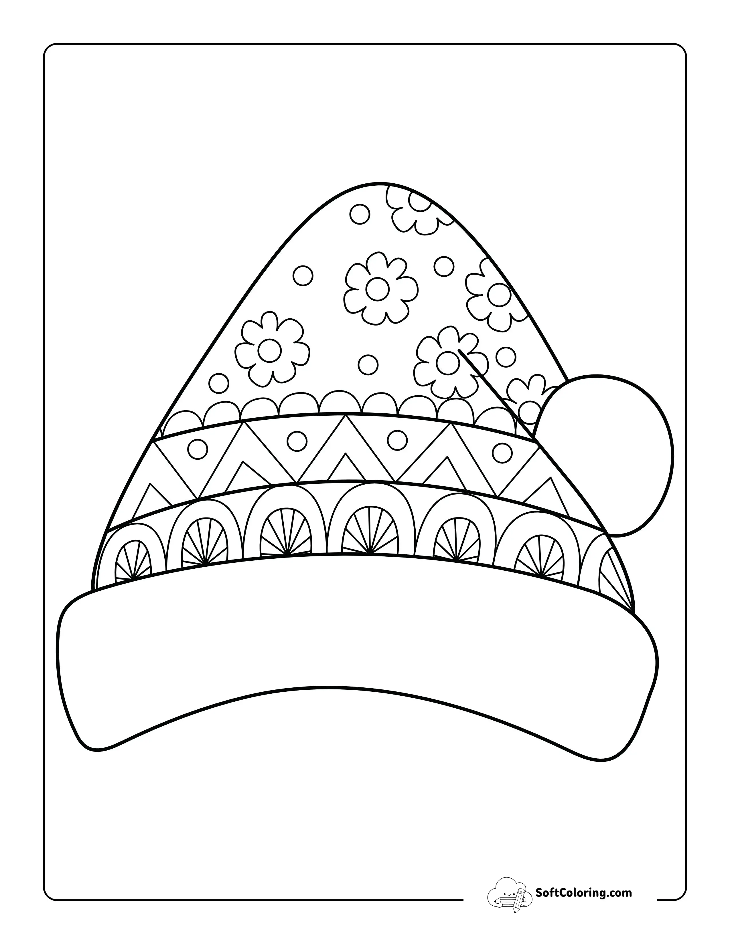 Fun Patterned Santa Hat Coloring Sheet